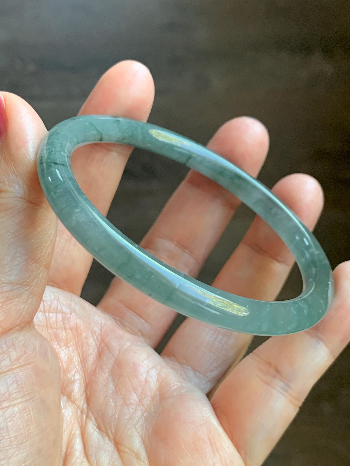Certified Natural Grade A Guatemalan Icy Translucent Dusty Teal Green Jade Jadeite Bangle Bracelet 58.5mm 7.24” 25g 天然冰危蓝绿翡翠圆条手镯 982