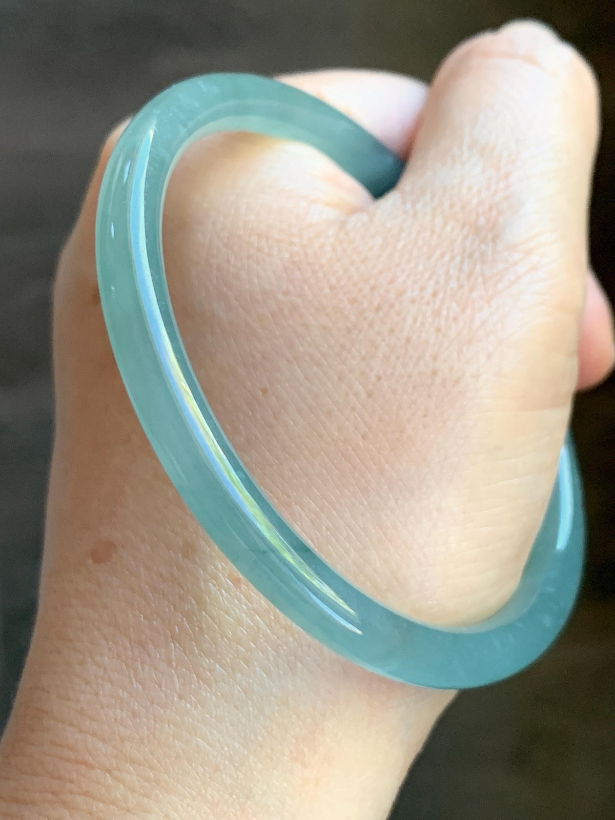 Certified Natural Grade A Guatemalan Icy Translucent Dusty Teal Jade Jadeite Carved Paw Print Open Bangle 61.04mm 7.55” 20g 天然冰危篮翡翠猫爪开口手镯955