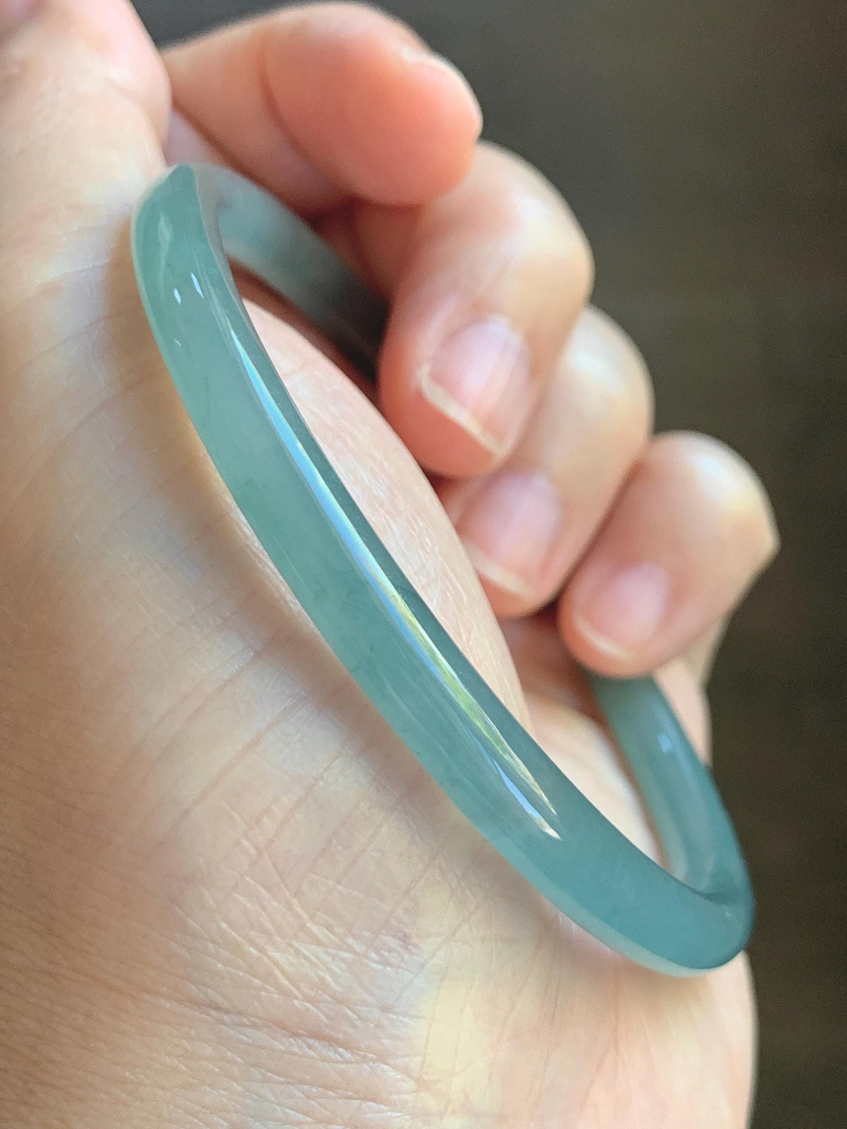 Certified Natural Grade A Guatemalan Icy Translucent Dusty Teal Jade Jadeite Carved Paw Print Open Bangle 61.04mm 7.55” 20g 天然冰危篮翡翠猫爪开口手镯955