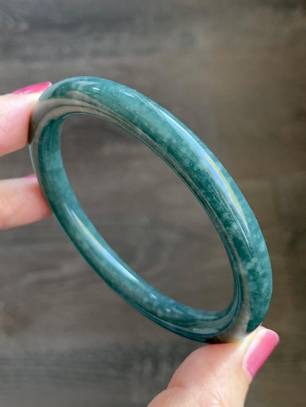 Certified Natural Grade A Guatemalan Icy Translucent Dark Dusty Blue Jade Jadeite Bangle Bracelet 57.5 mm 7.11” 34g 天然冰危深蓝翡翠圆条手镯 975