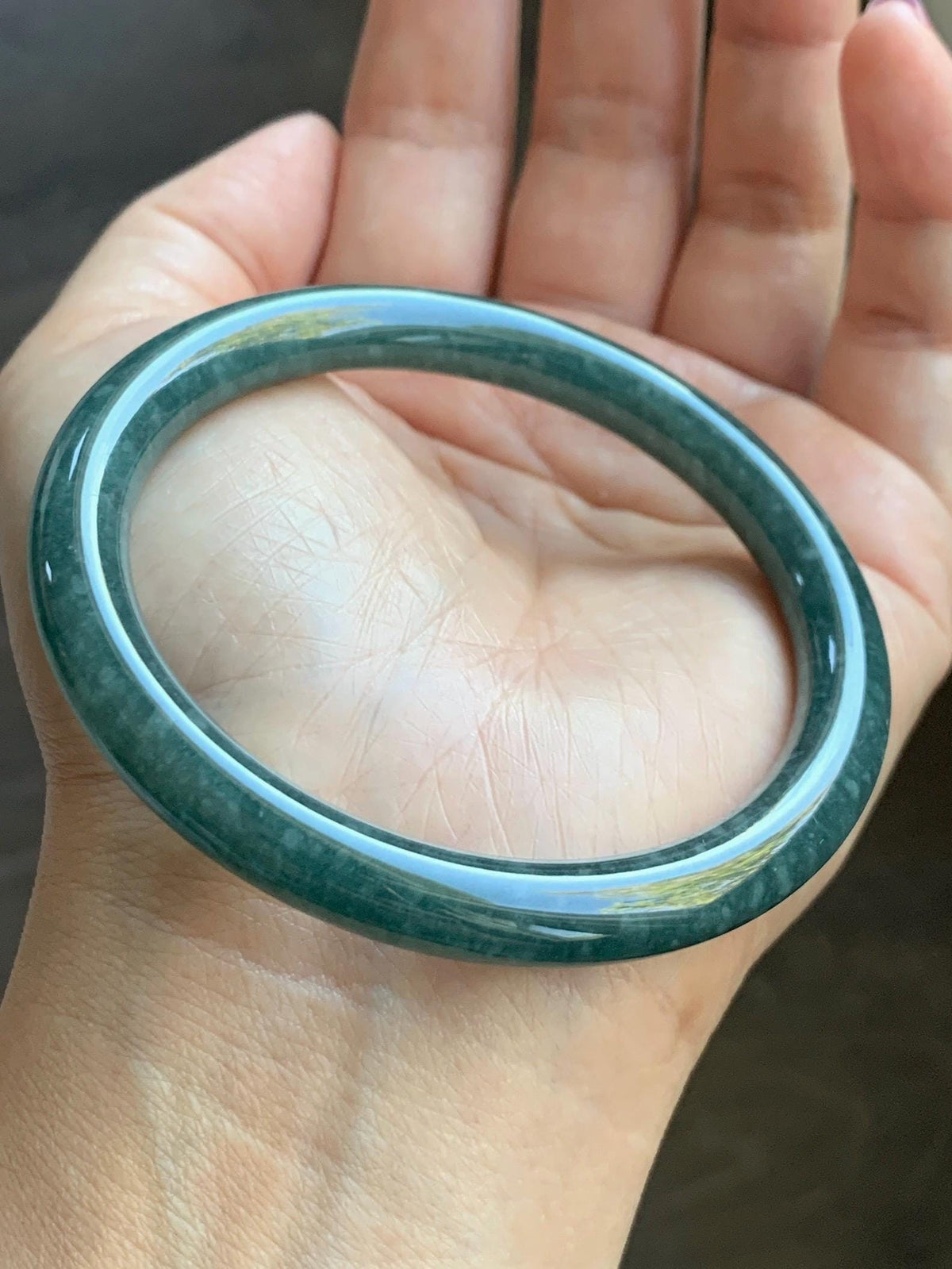 Certified Natural Grade A Guatemalan Icy Translucent Dark Dusty Blue Jade Jadeite Bangle Bracelet 57.5 mm 7.11” 34g 天然冰危深蓝翡翠圆条手镯 975