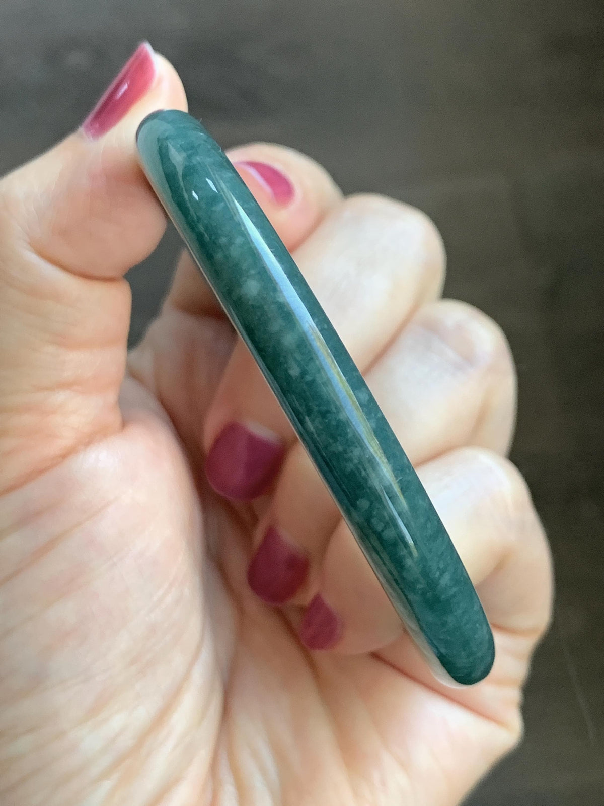 Certified Natural Grade A Guatemalan Icy Translucent Dark Dusty Blue Jade Jadeite Bangle Bracelet 57.5 mm 7.11” 34g 天然冰危深蓝翡翠圆条手镯 975