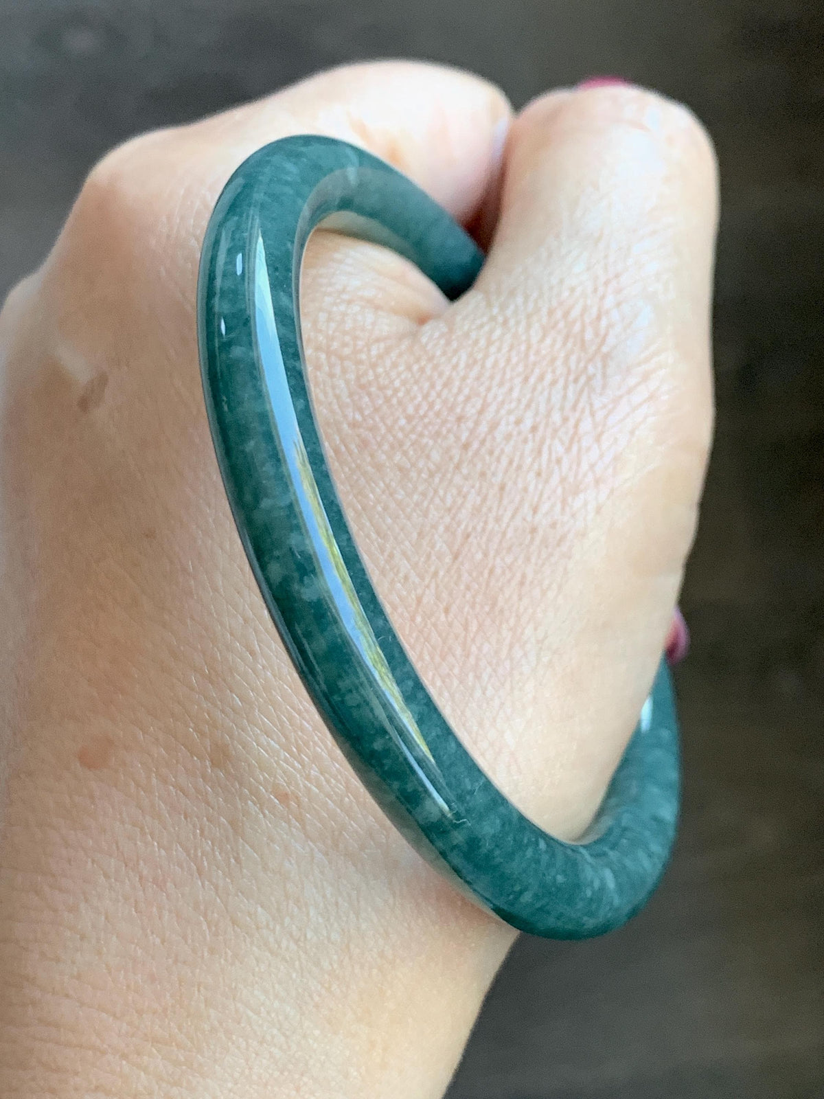 Certified Natural Grade A Guatemalan Icy Translucent Dark Dusty Blue Jade Jadeite Bangle Bracelet 57.5 mm 7.11” 34g 天然冰危深蓝翡翠圆条手镯 975