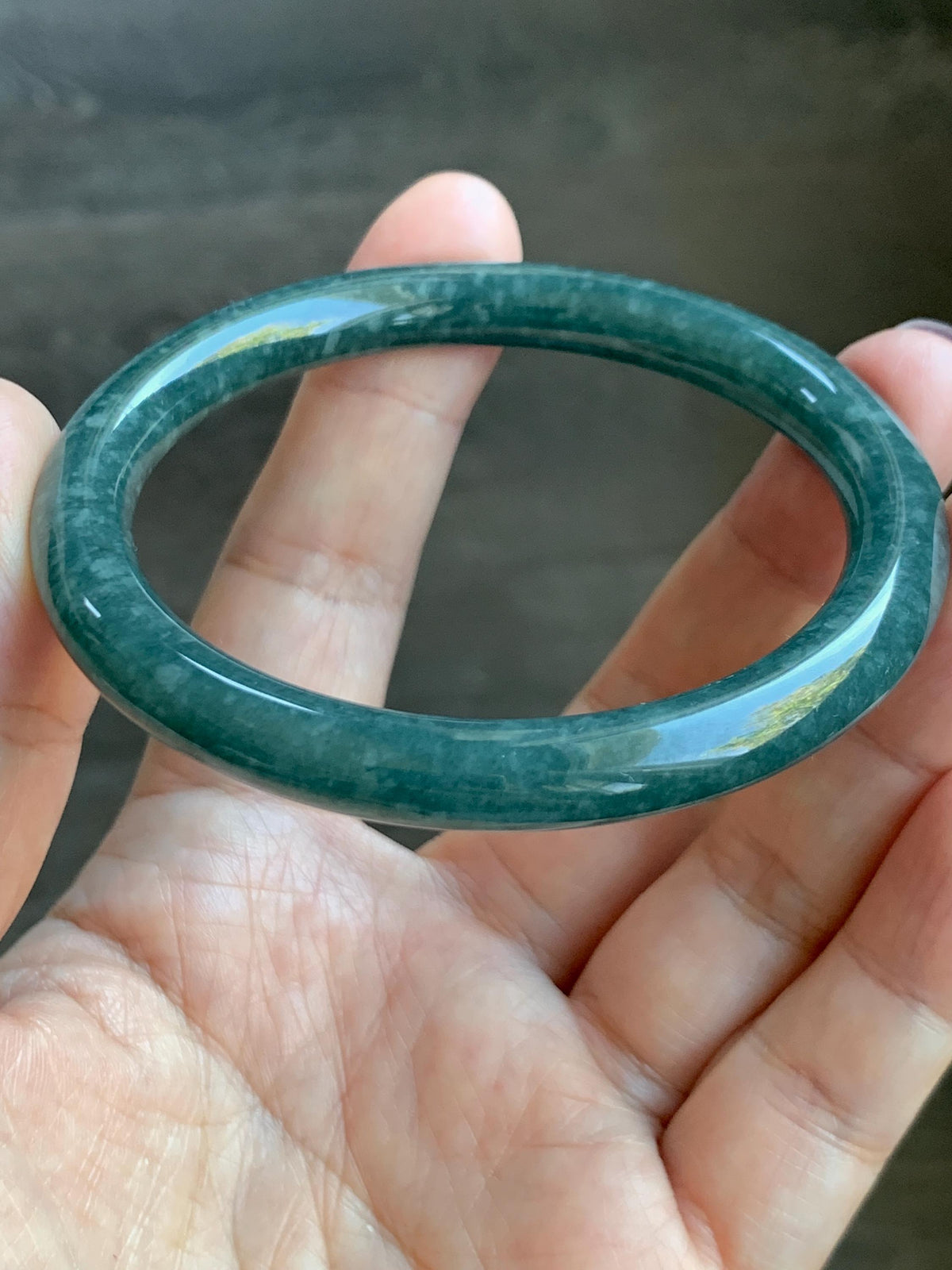 Certified Natural Grade A Guatemalan Icy Translucent Dark Dusty Blue Jade Jadeite Bangle Bracelet 57.5 mm 7.11” 34g 天然冰危深蓝翡翠圆条手镯 975
