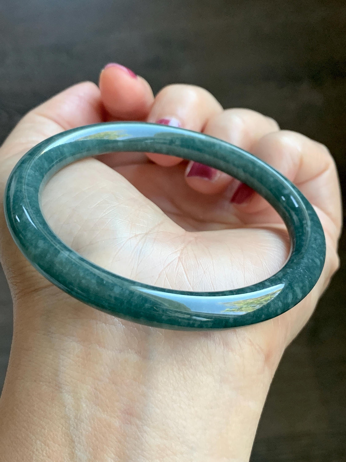 Certified Natural Grade A Guatemalan Icy Translucent Dark Dusty Blue Jade Jadeite Bangle Bracelet 57.5 mm 7.11” 34g 天然冰危深蓝翡翠圆条手镯 975