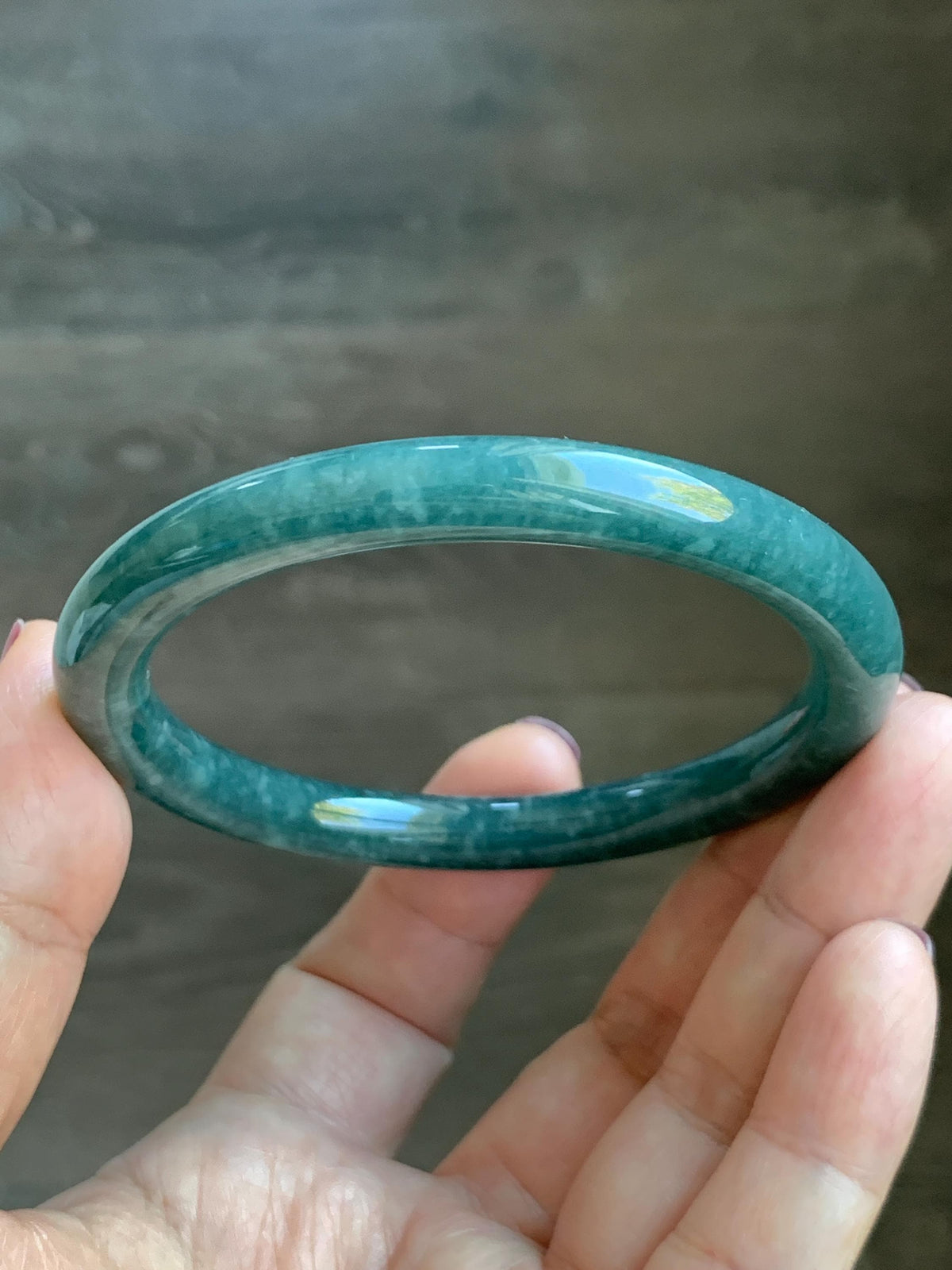 Certified Natural Grade A Guatemalan Icy Translucent Dark Dusty Blue Jade Jadeite Bangle Bracelet 57.5 mm 7.11” 34g 天然冰危深蓝翡翠圆条手镯 975