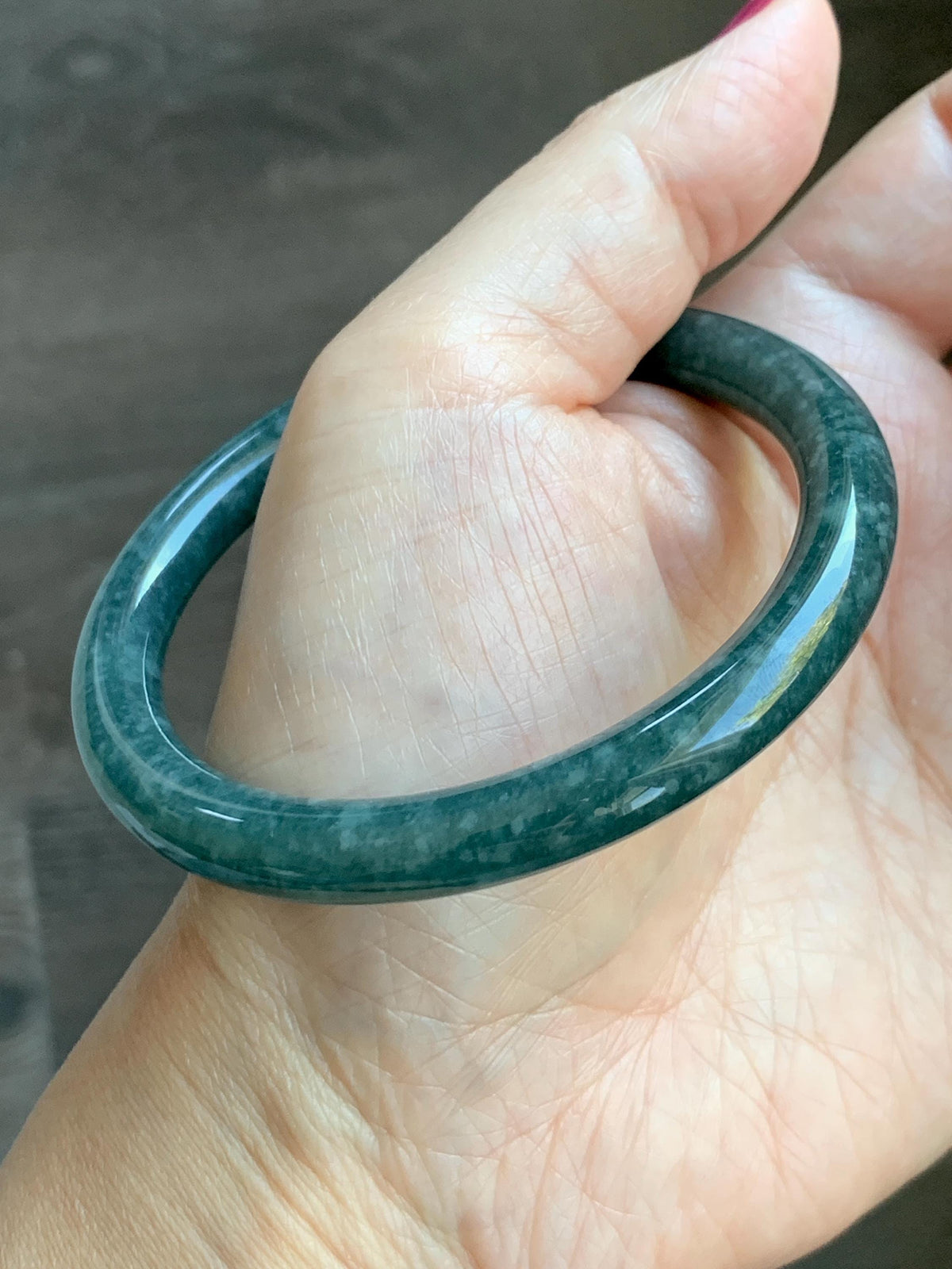 Certified Natural Grade A Guatemalan Icy Translucent Dark Dusty Blue Jade Jadeite Bangle Bracelet 57.5 mm 7.11” 34g 天然冰危深蓝翡翠圆条手镯 975