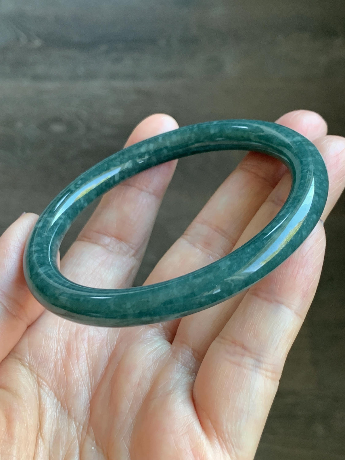 Certified Natural Grade A Guatemalan Icy Translucent Dark Dusty Blue Jade Jadeite Bangle Bracelet 57.5 mm 7.11” 34g 天然冰危深蓝翡翠圆条手镯 975