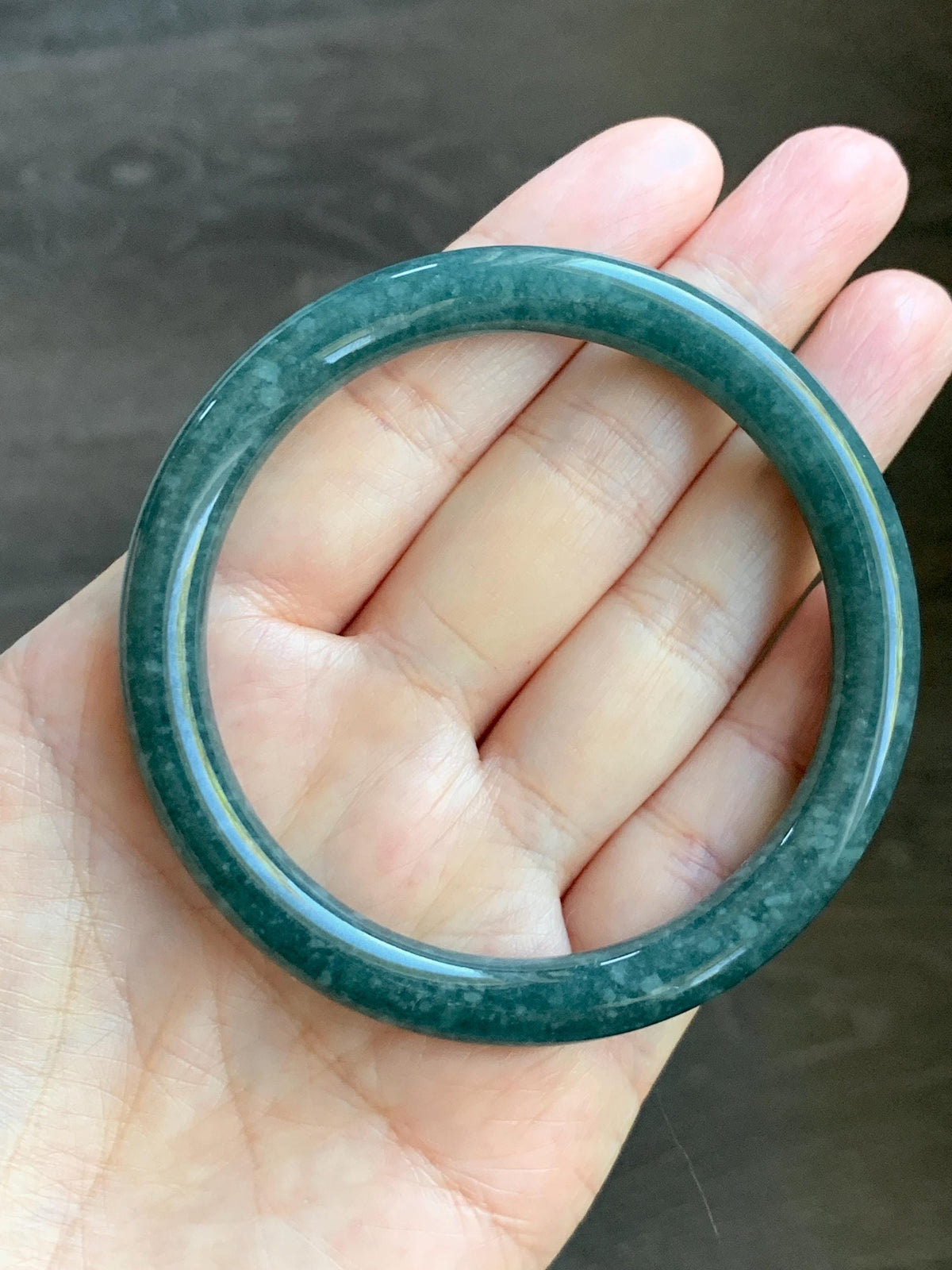 Certified Natural Grade A Guatemalan Icy Translucent Dark Dusty Blue Jade Jadeite Bangle Bracelet 57.5 mm 7.11” 34g 天然冰危深蓝翡翠圆条手镯 975