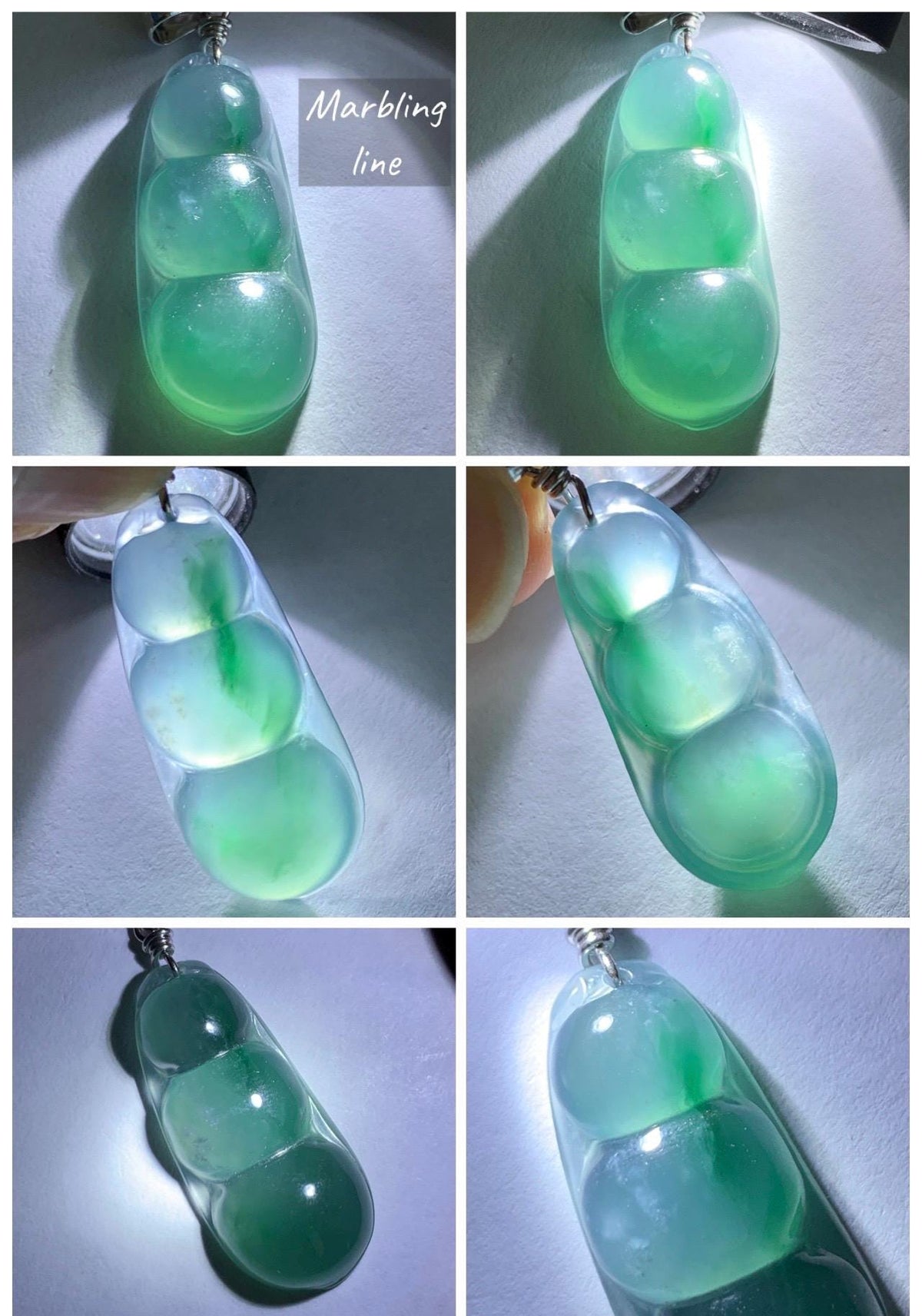 Natural Grade A Guatemalan Icy Translucent Dark Teal Blue Jade Jadeite Carved Peapod Pendant Sterling Silver 4g 天然冰危深蓝翡翠福豆吊坠 WLD90A