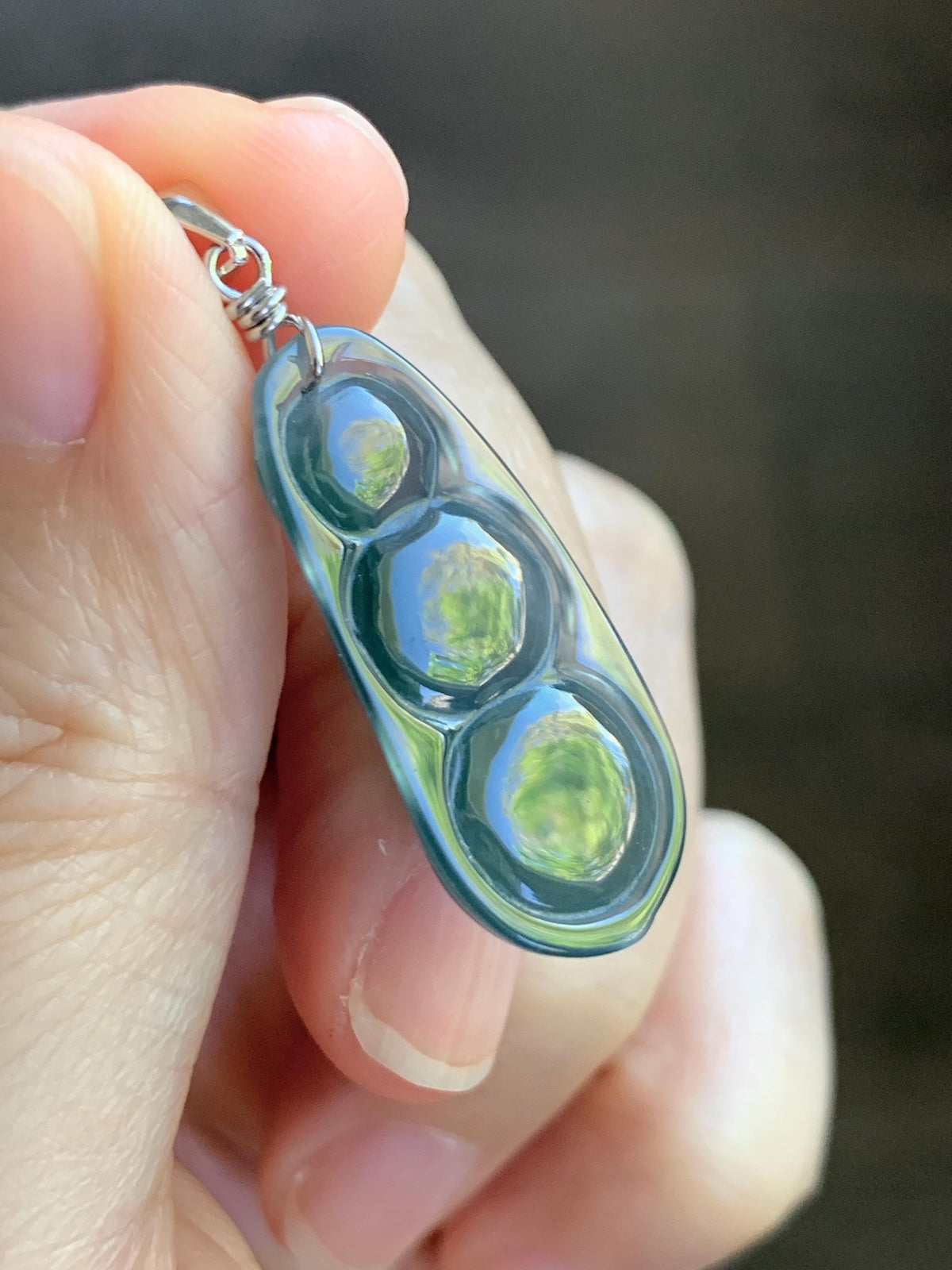 Natural Grade A Guatemalan Icy Translucent Dark Teal Blue Jade Jadeite Carved Peapod Pendant Sterling Silver 4g 天然冰危深蓝翡翠福豆吊坠 WLD90A