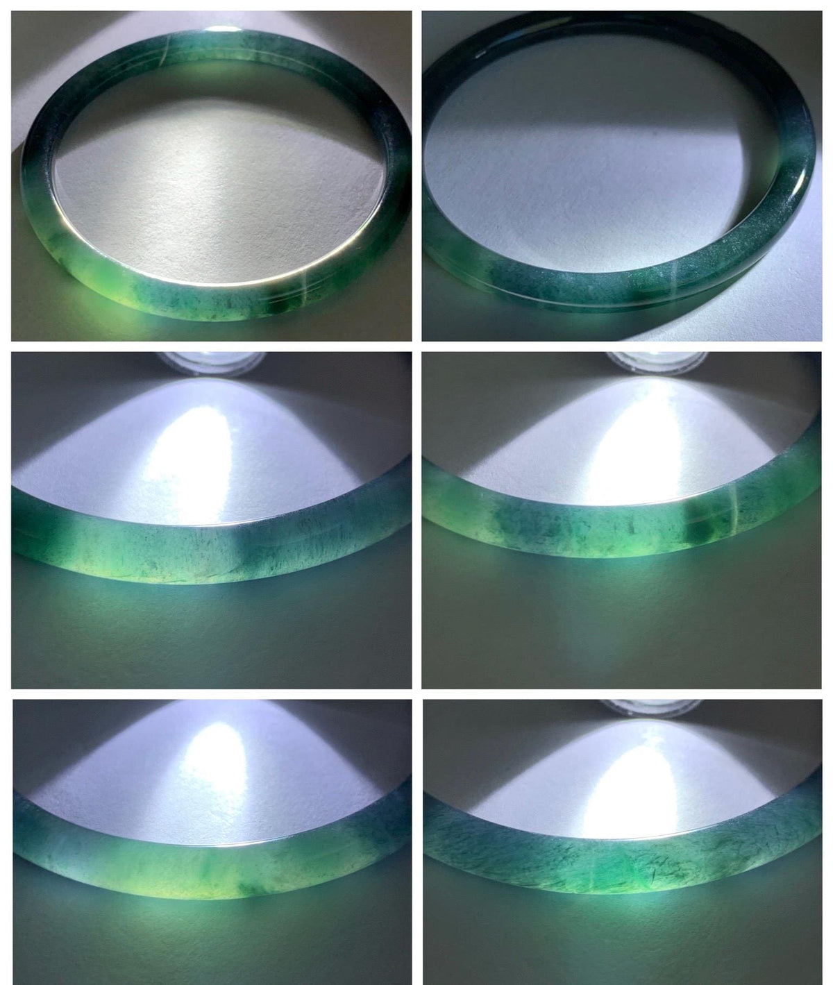 Certified Natural Grade A Guatemalan Icy Highly Translucent Dark Teal Green Jade Jadeite Slim Bangle 57.39mm 7.09” 17.75g 天然冰胶危深蓝绿翡翠细圆条手镯986