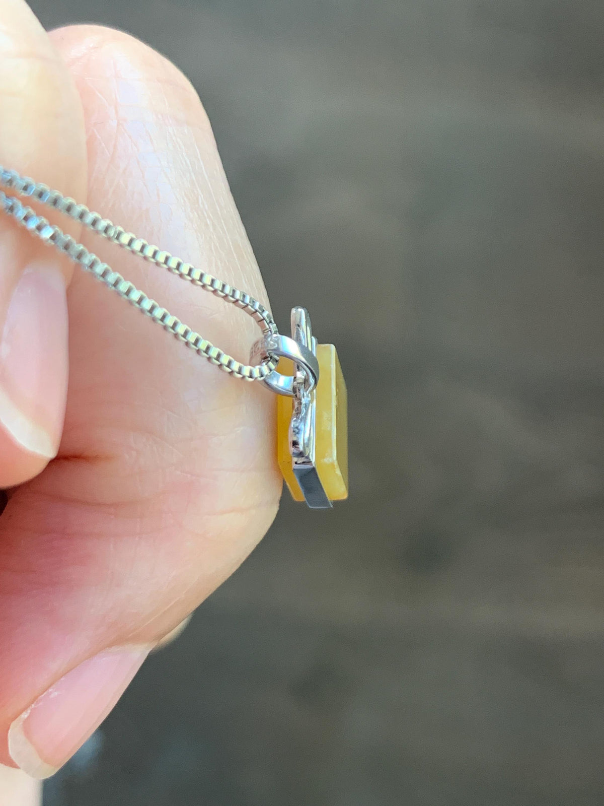 Petite Certified Natural Grade A Guatemalan Icy Translucent Yellow Jade Jadeite Present Gift Box Pendant Sterling Silver 天然冰危黄翡翠小礼物镶嵌吊坠 1012