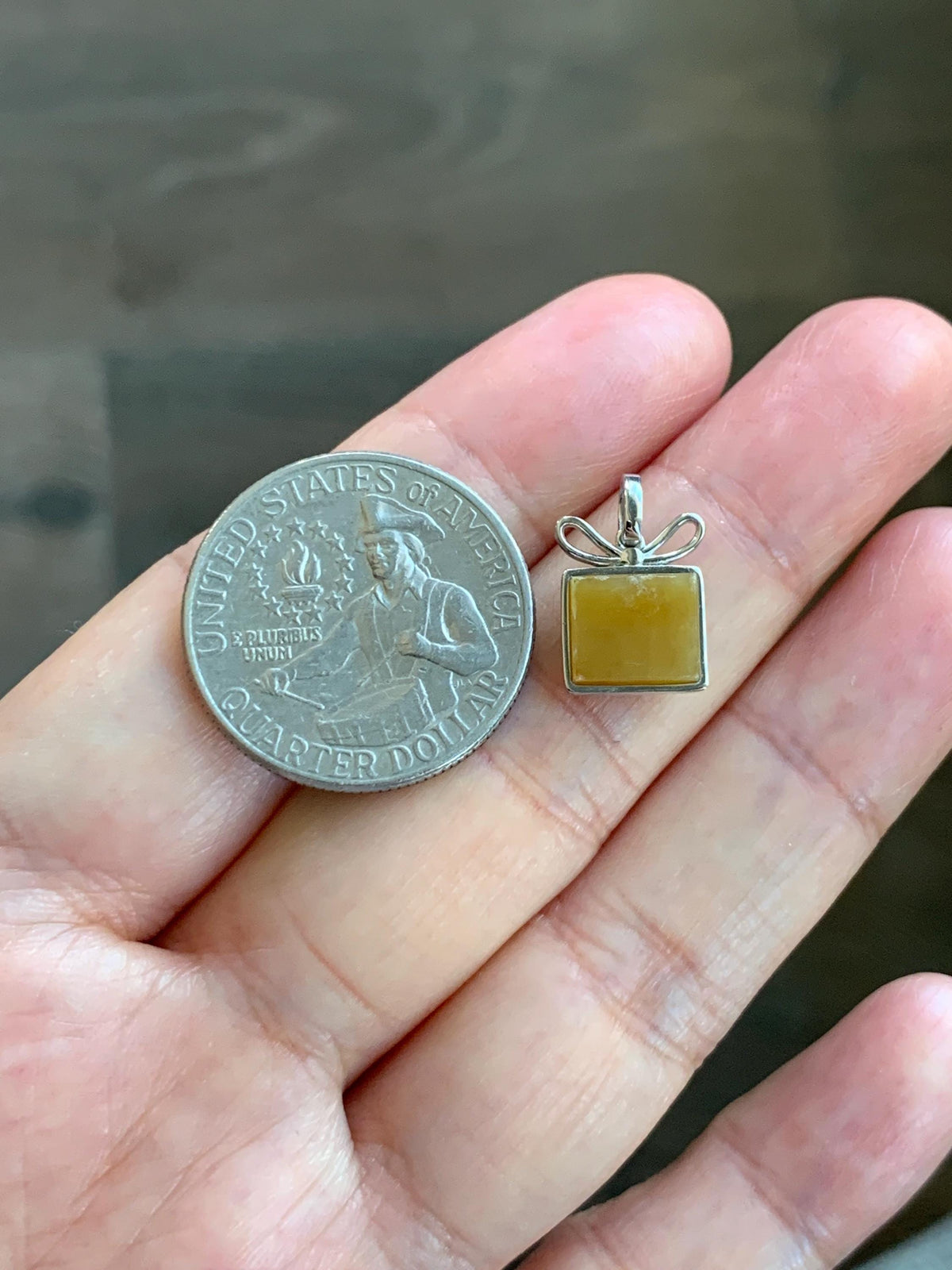Petite Certified Natural Grade A Guatemalan Icy Translucent Yellow Jade Jadeite Present Gift Box Pendant Sterling Silver 天然冰危黄翡翠小礼物镶嵌吊坠 1012