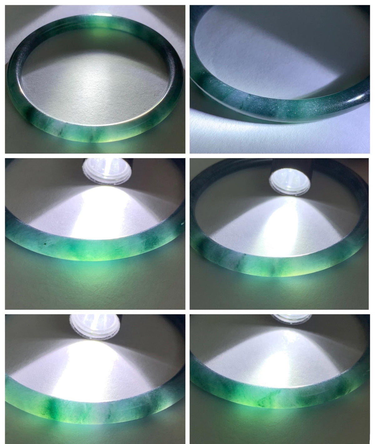 Certified Natural Grade A Guatemalan Icy Highly Translucent Dark Teal Green Jade Jadeite Slim Bangle 56.86mm 7” 17.87g 天然冰胶危深蓝绿翡翠细圆条手镯 990