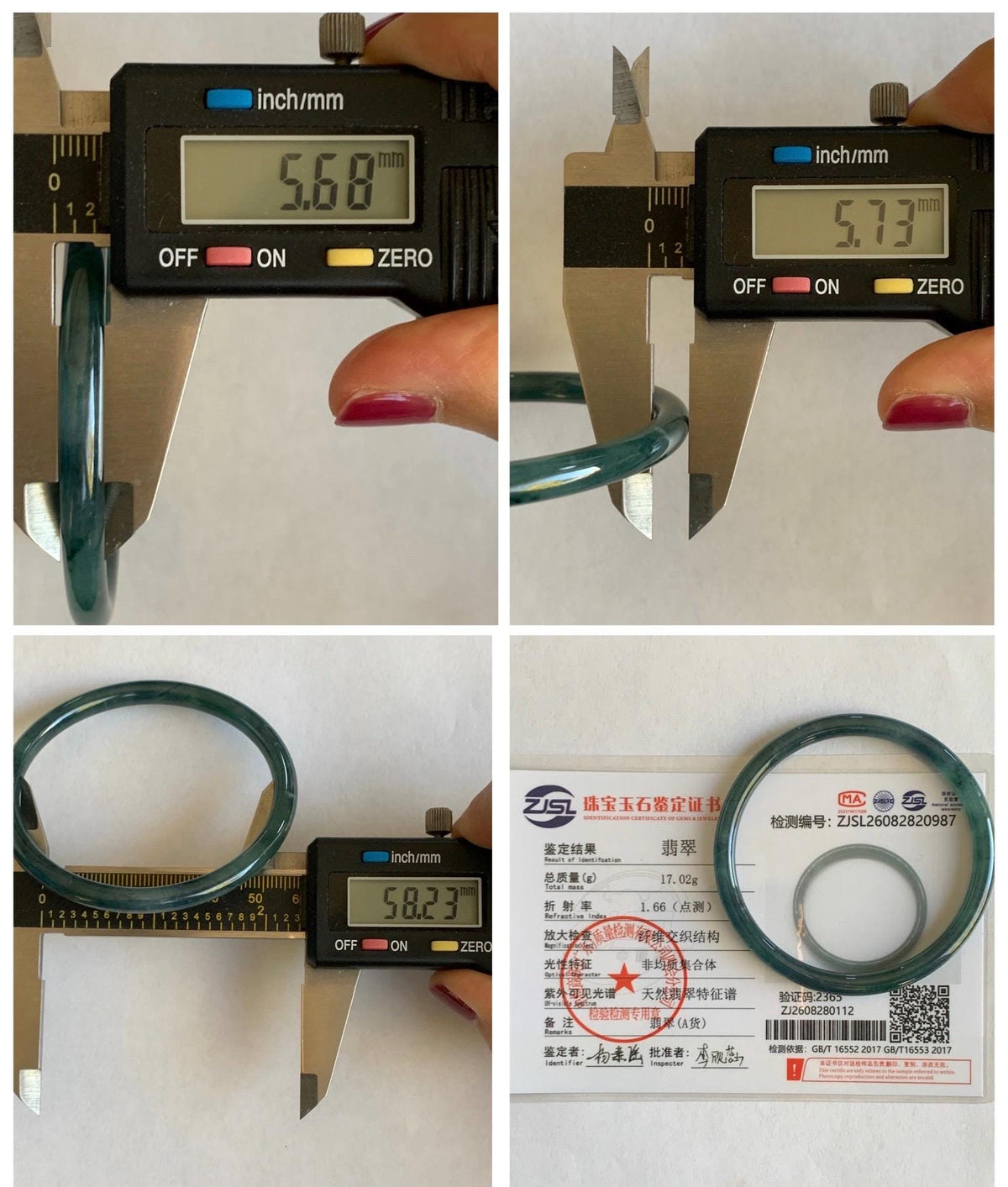 Certified Natural Grade A Guatemalan Icy Highly Translucent Dark Teal Blue Jade Jadeite Slim Bangle 58.23mm 7.2” 17g 天然冰胶危深蓝绿翡翠细圆条手镯 987