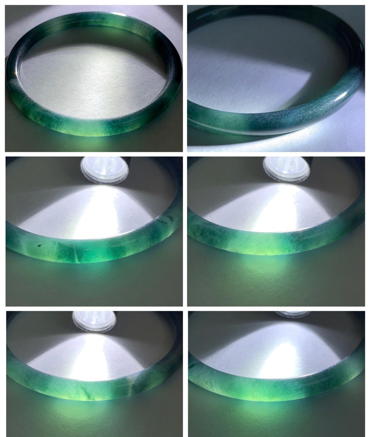 Certified Natural Grade A Guatemalan Icy Highly Translucent Dark Teal Green Jade Jadeite Slim Bangle 56.3mm 6.96” 18g 天然冰胶危深蓝绿翡翠细圆条手镯 989