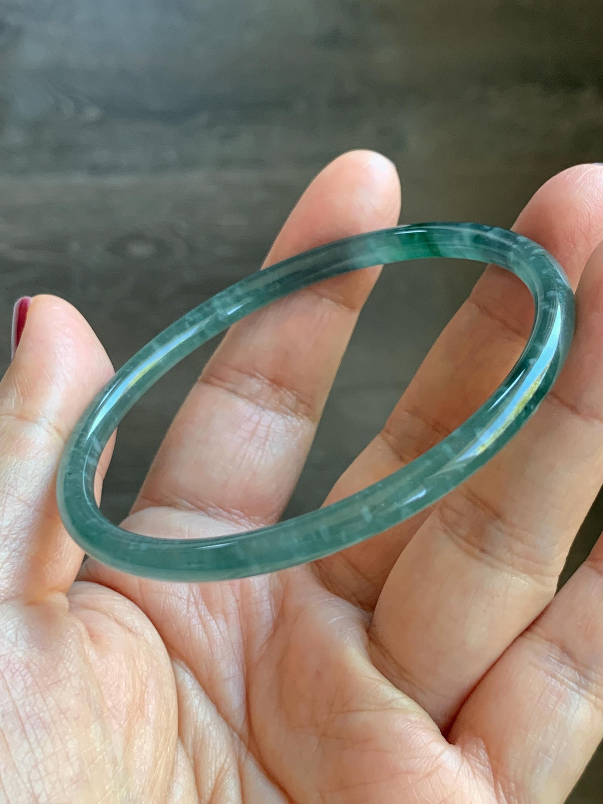 Certified Natural Grade A Guatemalan Icy Translucent Light Teal Green Jade Jadeite Skinny Bangle 60.25mm 7.45” 12.85g 天然冰胶危蓝绿翡翠细圆条手镯 933
