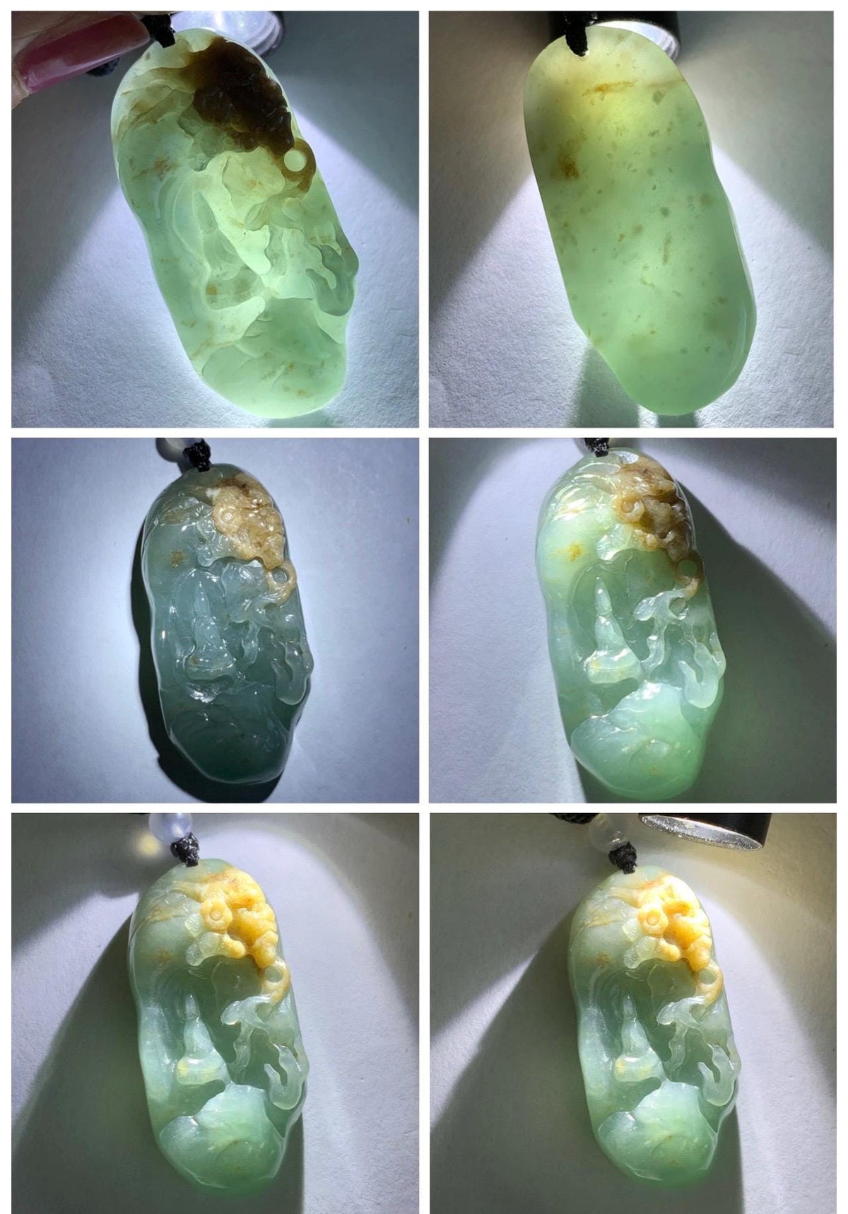 Natural Grade A Guatemalan Icy Dusty Blue & Brown Bicolored Jade Jadeite Kind and Evil Pendant Rope Necklace 28g 天然冰危淡蓝皮壳翡翠一念之间吊坠 WSL350B