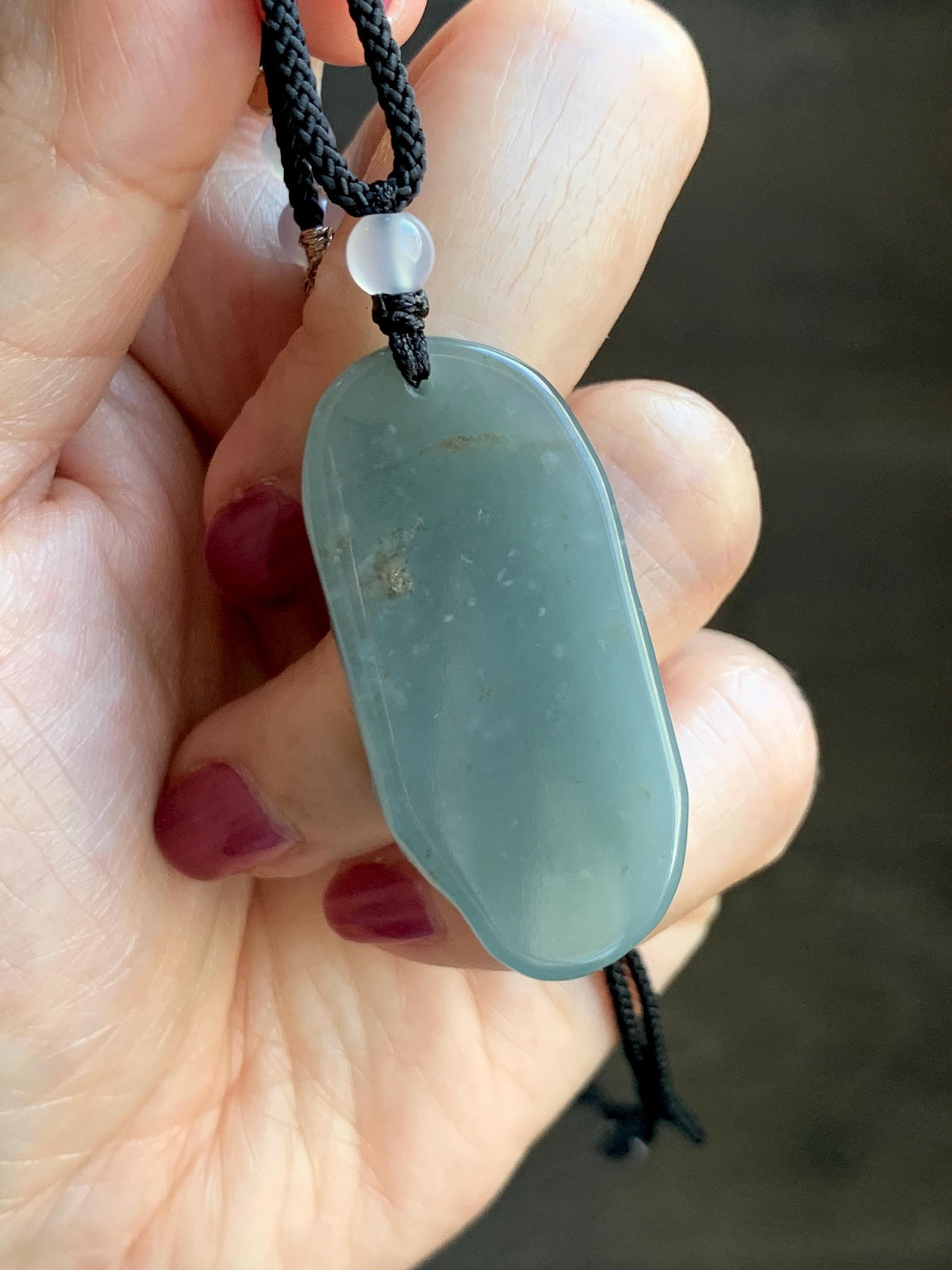 Natural Grade A Guatemalan Icy Dusty Blue & Brown Bicolored Jade Jadeite Kind and Evil Pendant Rope Necklace 28g 天然冰危淡蓝皮壳翡翠一念之间吊坠 WSL350B
