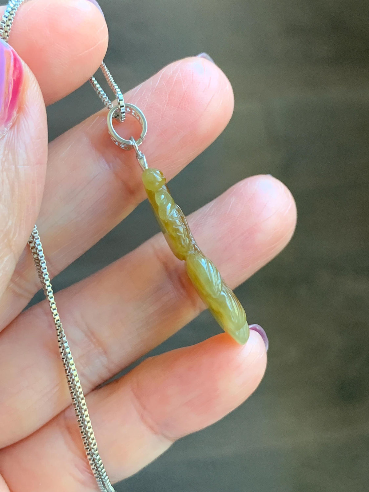 Natural Grade A Icy Translucent Dark Yellow Marbled Jade Jadeite Carved Goldfish Pendant Sterling Silver 4g 天然冰黄翡翠金鱼吊坠 MJY175B