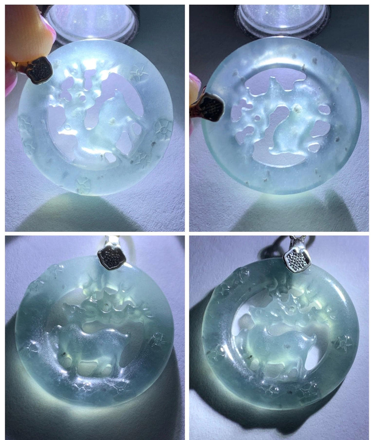 Natural Guatemalan Icy Highly Translucent Pastel Blue Wuji Jade Jadeite Deer Pendant Sterling Silver 3g 天然冰危起光乌鸡翡翠梅花鹿吊坠 WXL70