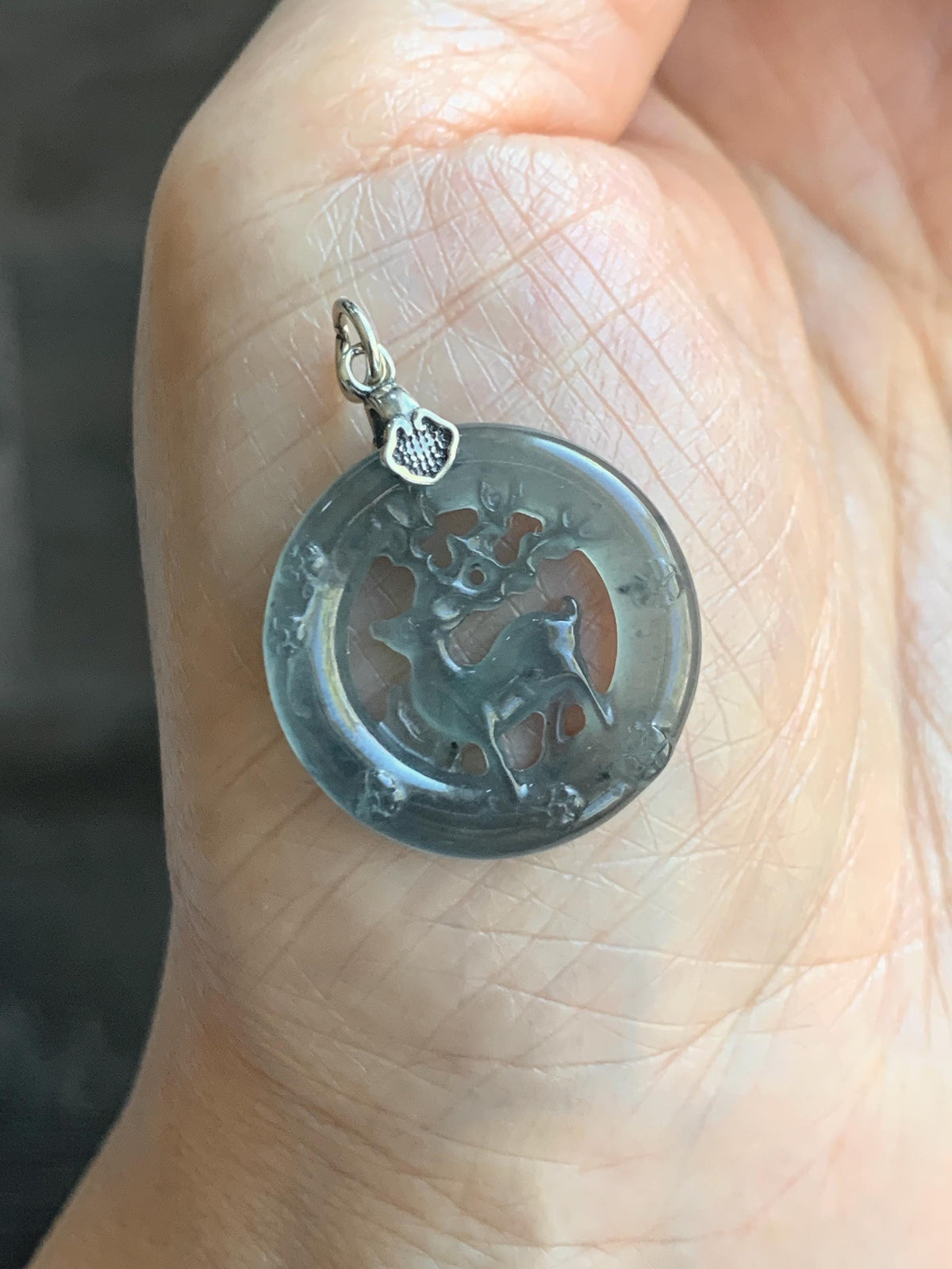 Natural Guatemalan Icy Highly Translucent Pastel Blue Wuji Jade Jadeite Deer Pendant Sterling Silver 3g 天然冰危起光乌鸡翡翠梅花鹿吊坠 WXL70