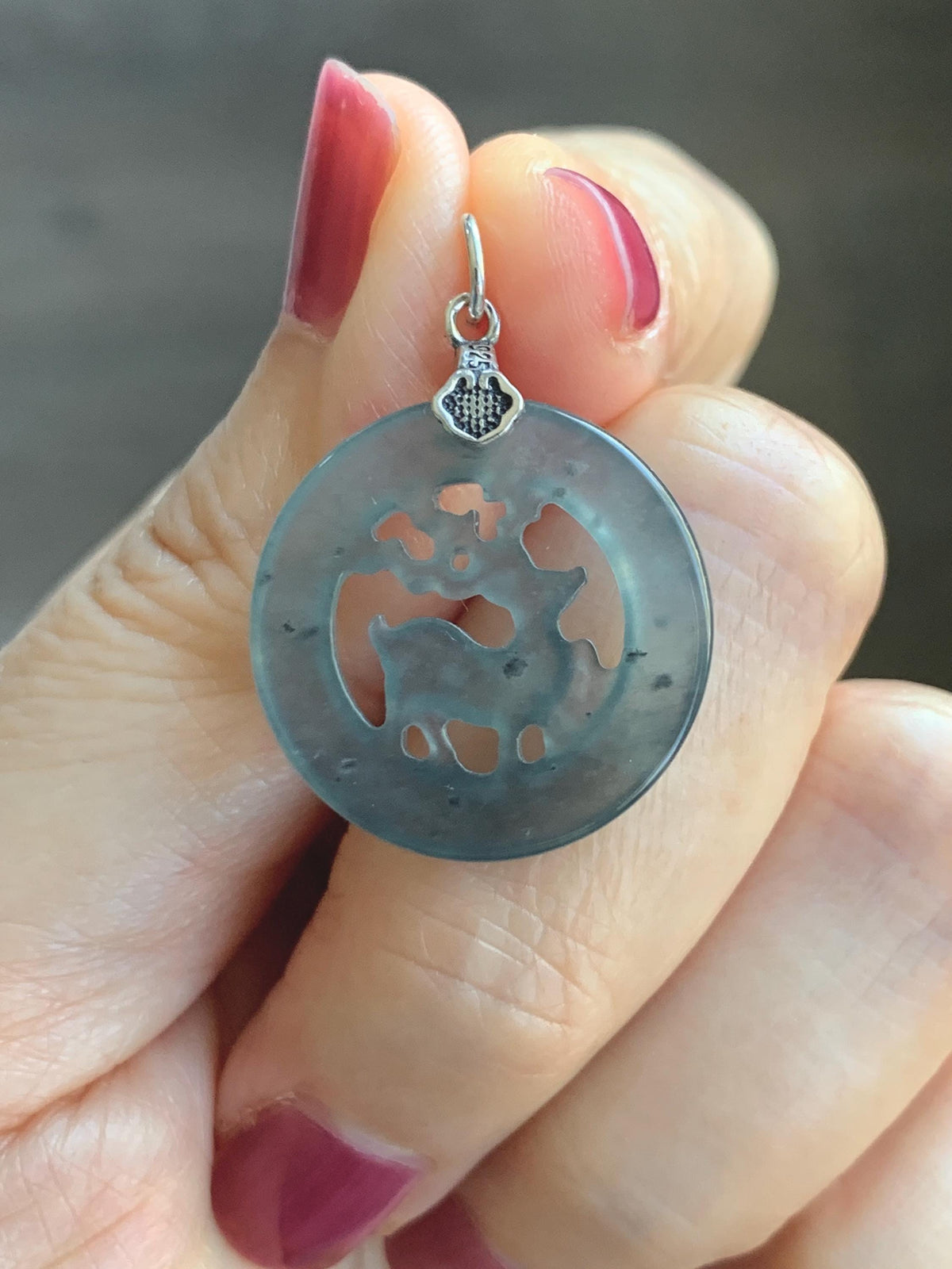 Natural Guatemalan Icy Highly Translucent Pastel Blue Wuji Jade Jadeite Deer Pendant Sterling Silver 3g 天然冰危起光乌鸡翡翠梅花鹿吊坠 WXL70