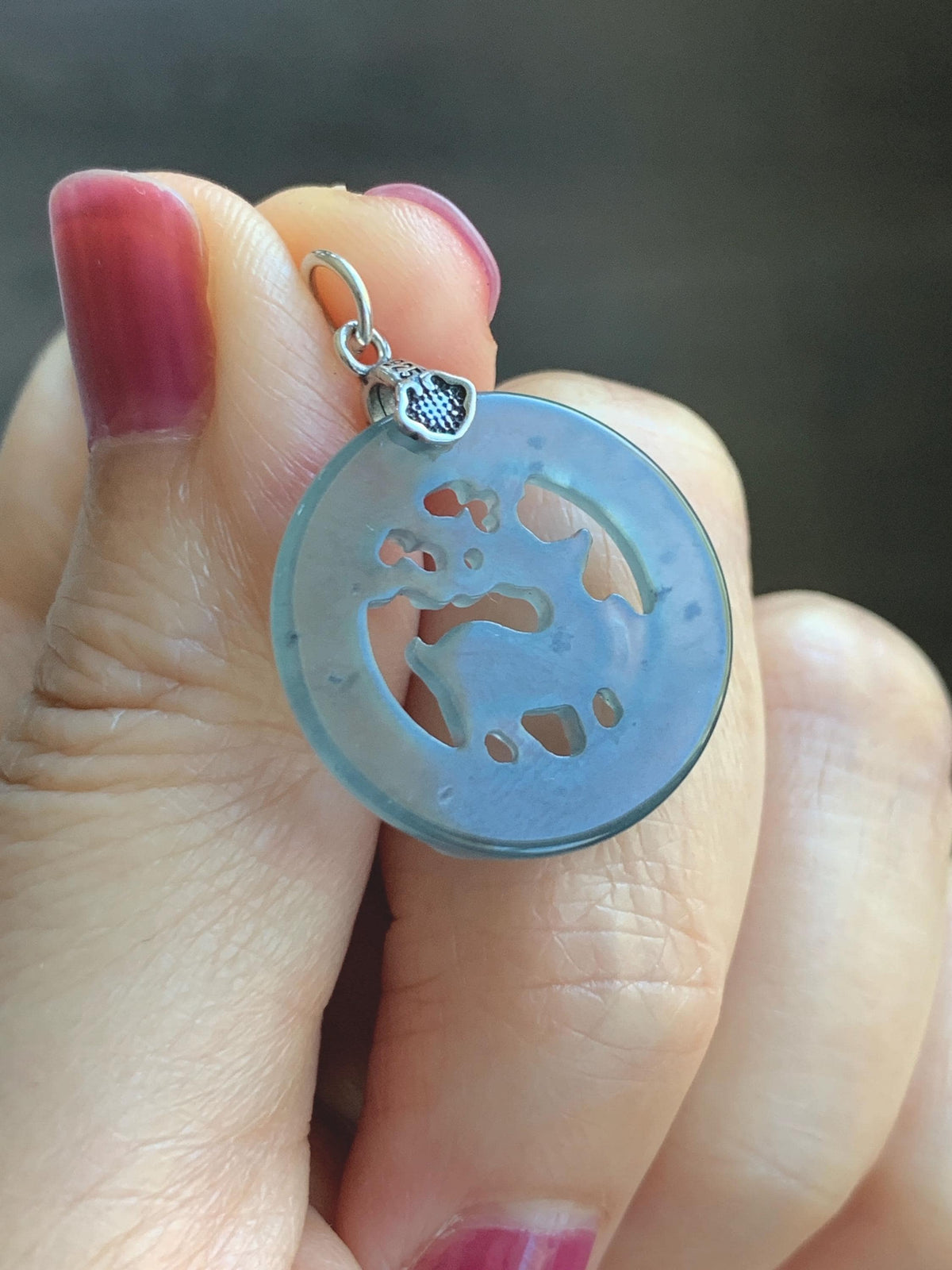 Natural Guatemalan Icy Highly Translucent Pastel Blue Wuji Jade Jadeite Deer Pendant Sterling Silver 3g 天然冰危起光乌鸡翡翠梅花鹿吊坠 WXL70