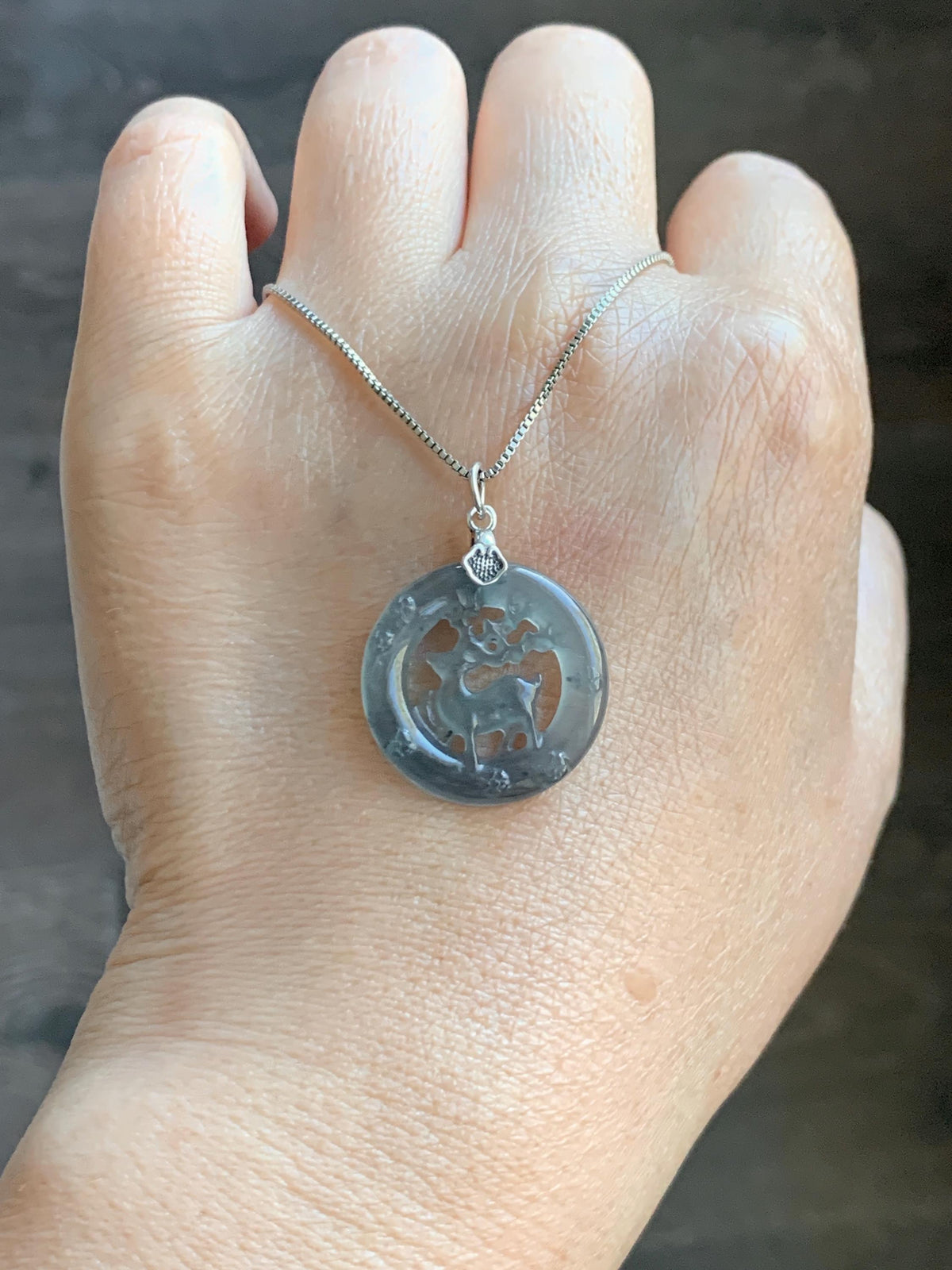 Natural Guatemalan Icy Highly Translucent Pastel Blue Wuji Jade Jadeite Deer Pendant Sterling Silver 3g 天然冰危起光乌鸡翡翠梅花鹿吊坠 WXL70
