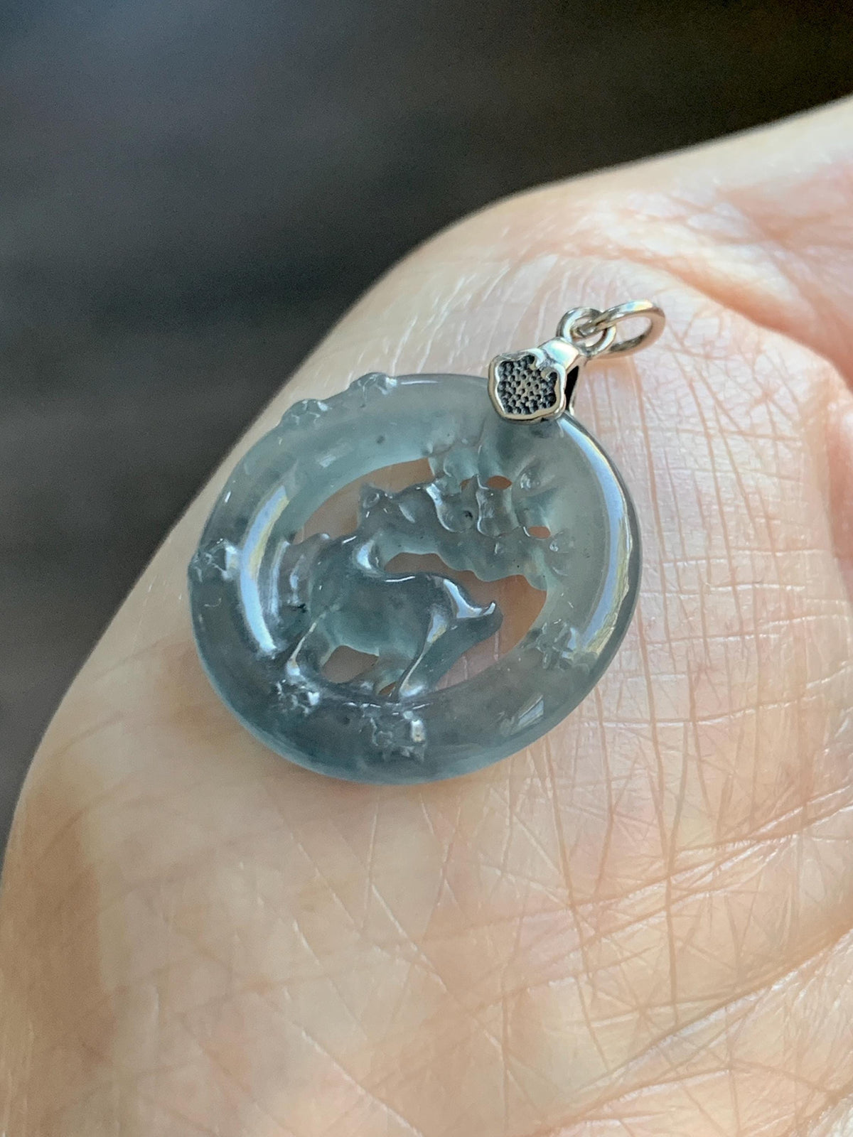 Natural Guatemalan Icy Highly Translucent Pastel Blue Wuji Jade Jadeite Deer Pendant Sterling Silver 3g 天然冰危起光乌鸡翡翠梅花鹿吊坠 WXL70
