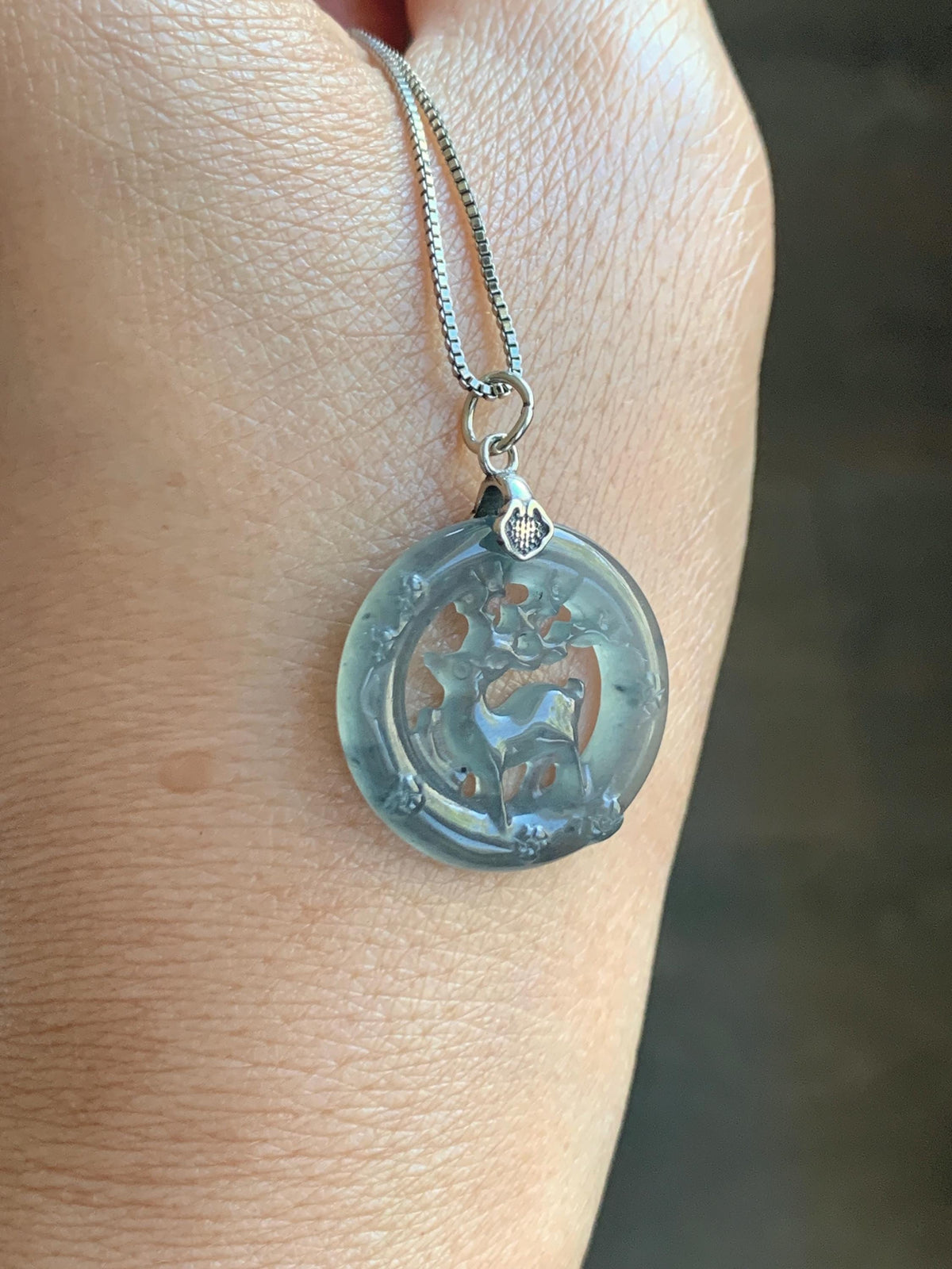 Natural Guatemalan Icy Highly Translucent Pastel Blue Wuji Jade Jadeite Deer Pendant Sterling Silver 3g 天然冰危起光乌鸡翡翠梅花鹿吊坠 WXL70
