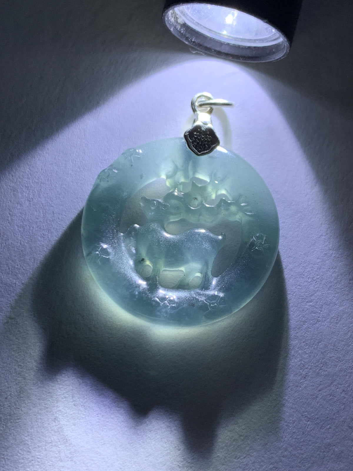 Natural Guatemalan Icy Highly Translucent Pastel Blue Wuji Jade Jadeite Deer Pendant Sterling Silver 3g 天然冰危起光乌鸡翡翠梅花鹿吊坠 WXL70