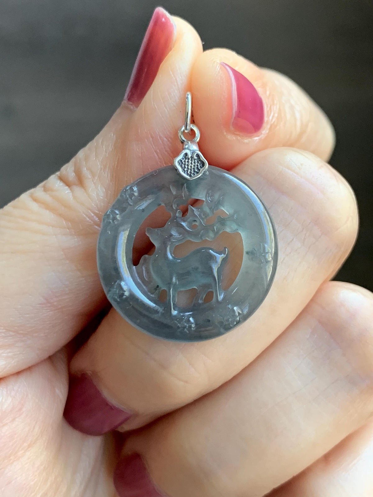 Natural Guatemalan Icy Highly Translucent Pastel Blue Wuji Jade Jadeite Deer Pendant Sterling Silver 3g 天然冰危起光乌鸡翡翠梅花鹿吊坠 WXL70