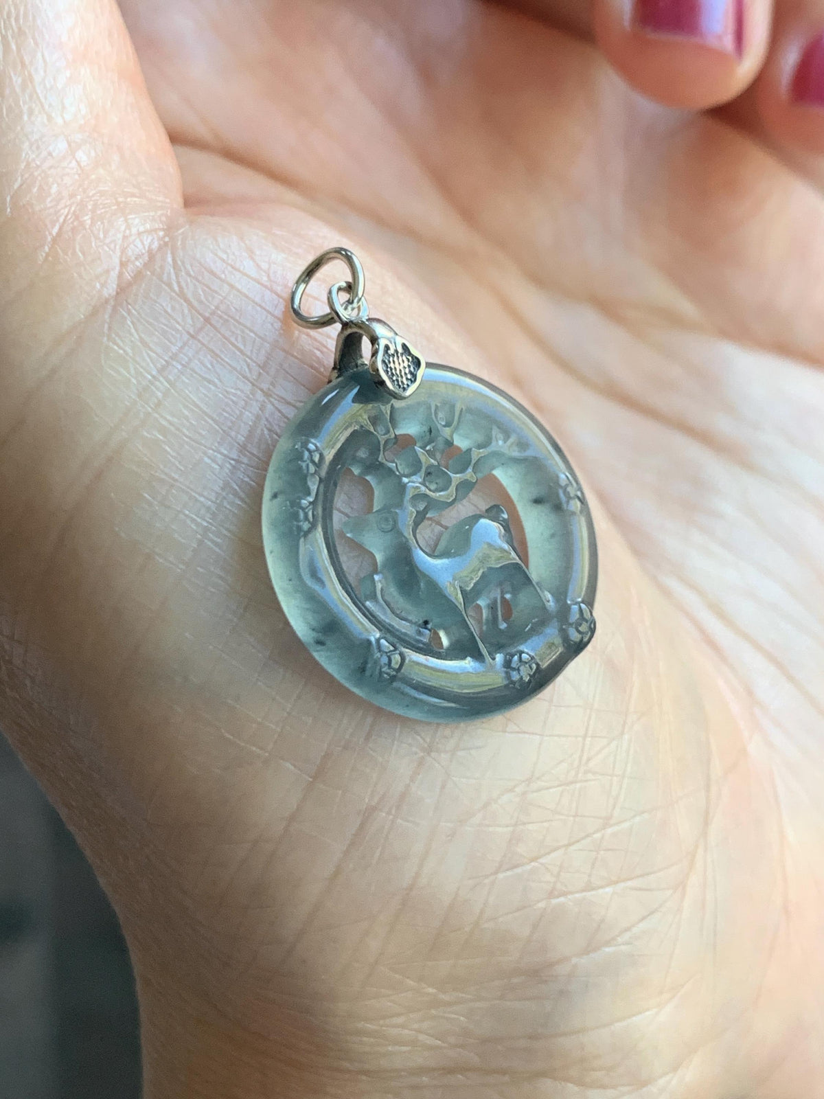 Natural Guatemalan Icy Highly Translucent Pastel Blue Wuji Jade Jadeite Deer Pendant Sterling Silver 3g 天然冰危起光乌鸡翡翠梅花鹿吊坠 WXL70