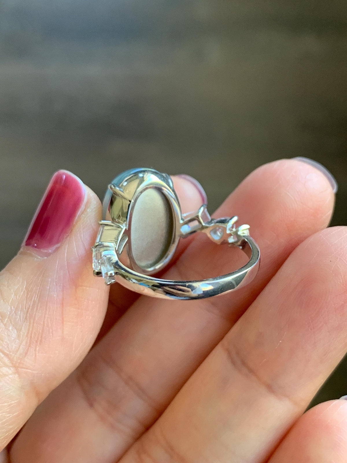Certified Natural Guatemalan Icy Translucent Dusty Teal Blue Jade Jadeite Large Oval Ring Sterling Silver size 7.5 US 6.3g 天然冰胶危浅蓝翡翠镶嵌戒指1021