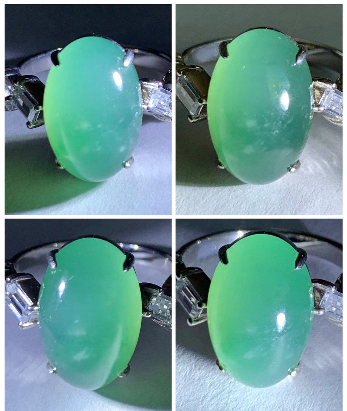 Certified Natural Guatemalan Icy Translucent Dark Teal Green Jade Jadeite Large Oval Ring Sterling Silver size 7.25 US 5.2g 天然冰胶危蓝绿翡翠戒指 1030