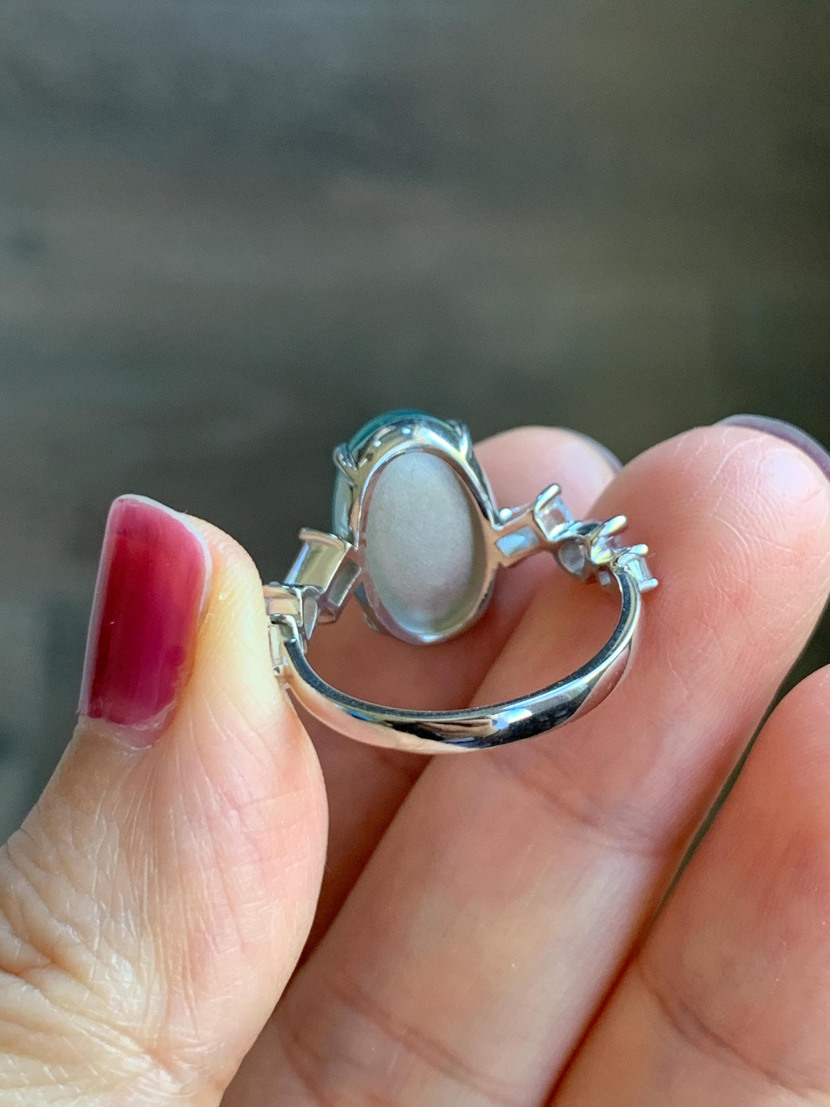 Certified Natural Guatemalan Icy Translucent Dark Teal Green Jade Jadeite Large Oval Ring Sterling Silver size 7.25 US 5.2g 天然冰胶危蓝绿翡翠戒指 1030