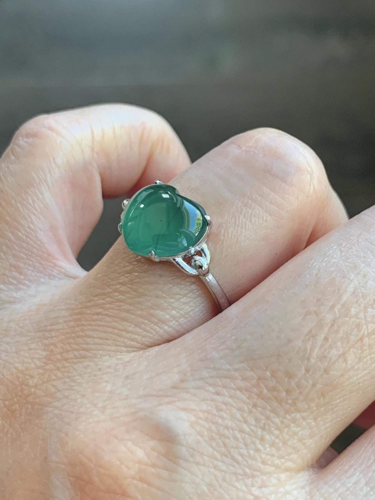 Certified Natural Grade A Guatemalan Icy Translucent Teal Green Jade Jadeite Heart Ring Sterling Silver Size 7.25 US 3g 天然冰危蓝绿翡翠爱心银镶戒指 1038