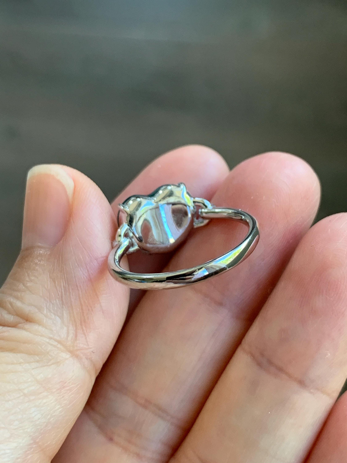 Certified Natural Grade A Guatemalan Icy Translucent Teal Green Jade Jadeite Heart Ring Sterling Silver Size 7.25 US 3g 天然冰危蓝绿翡翠爱心银镶戒指 1038