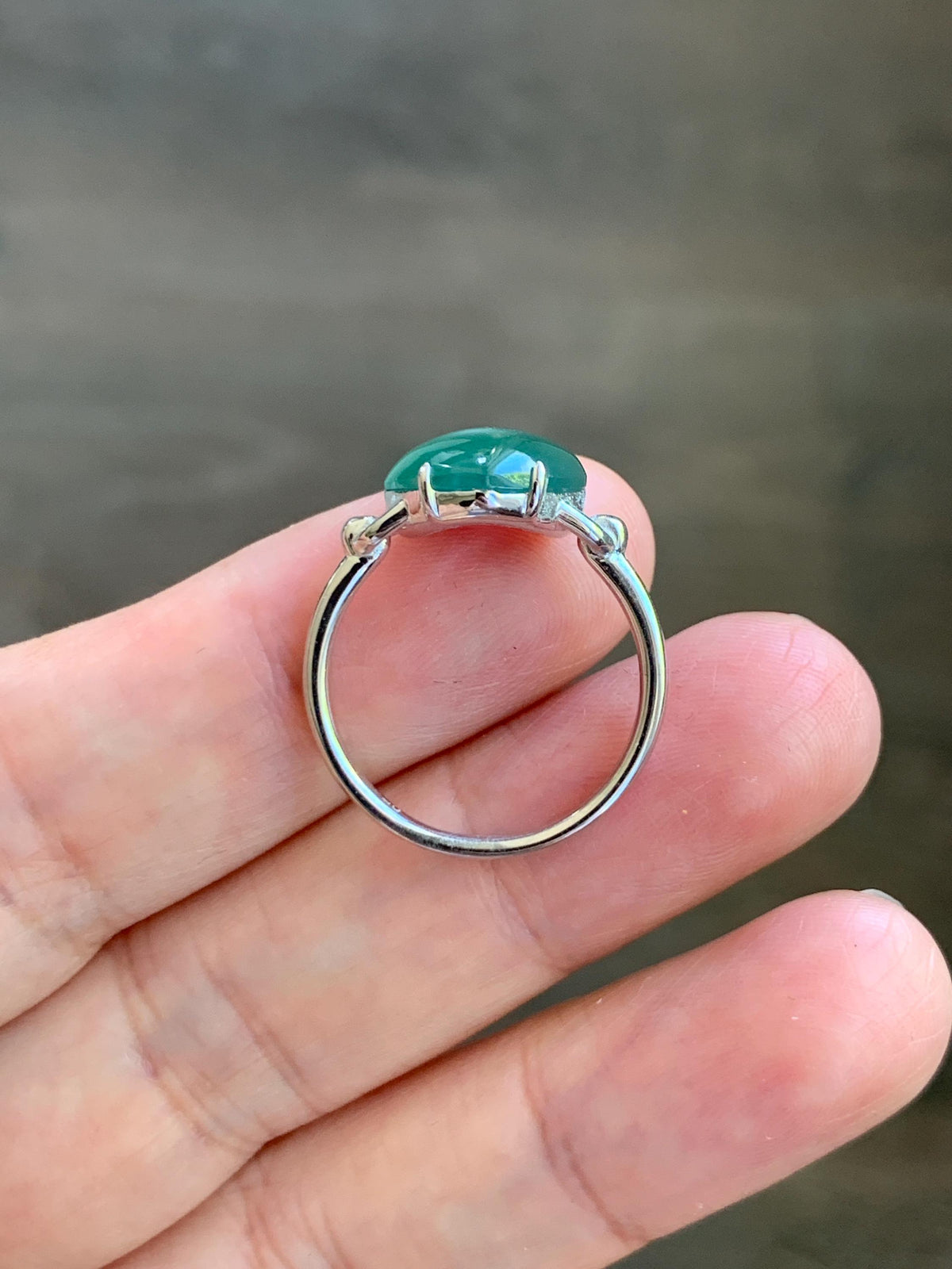 Certified Natural Grade A Guatemalan Icy Translucent Teal Green Jade Jadeite Heart Ring Sterling Silver Size 7.25 US 3g 天然冰危蓝绿翡翠爱心银镶戒指 1038