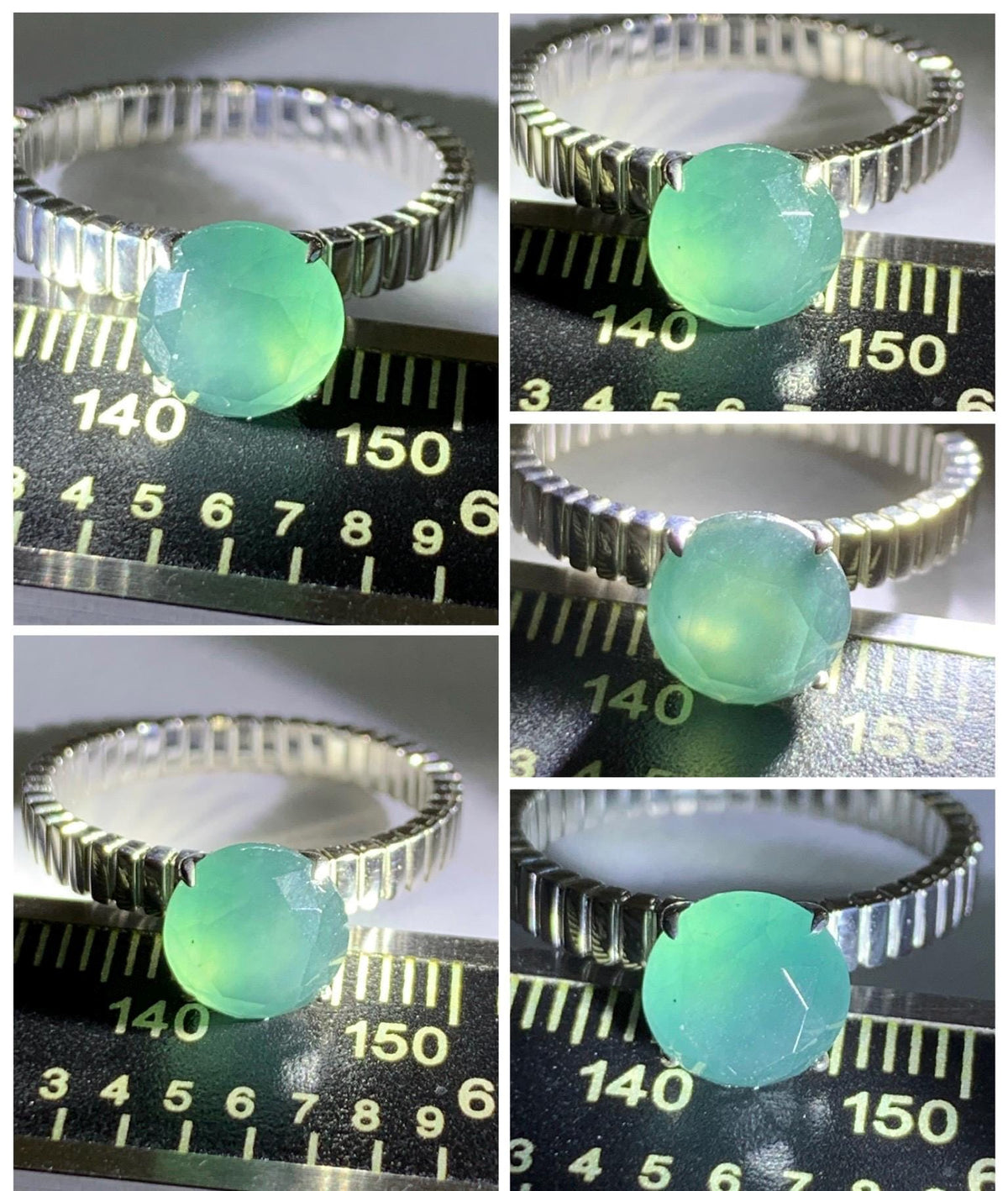 Certified Grade A Natural Guatemalan Icy Dark Teal Blue Diamond Faceted Jade Jadeite Ring Sterling Silver Size 7 US 3g 天然冰危深蓝钻石切割面翡翠戒指 1039