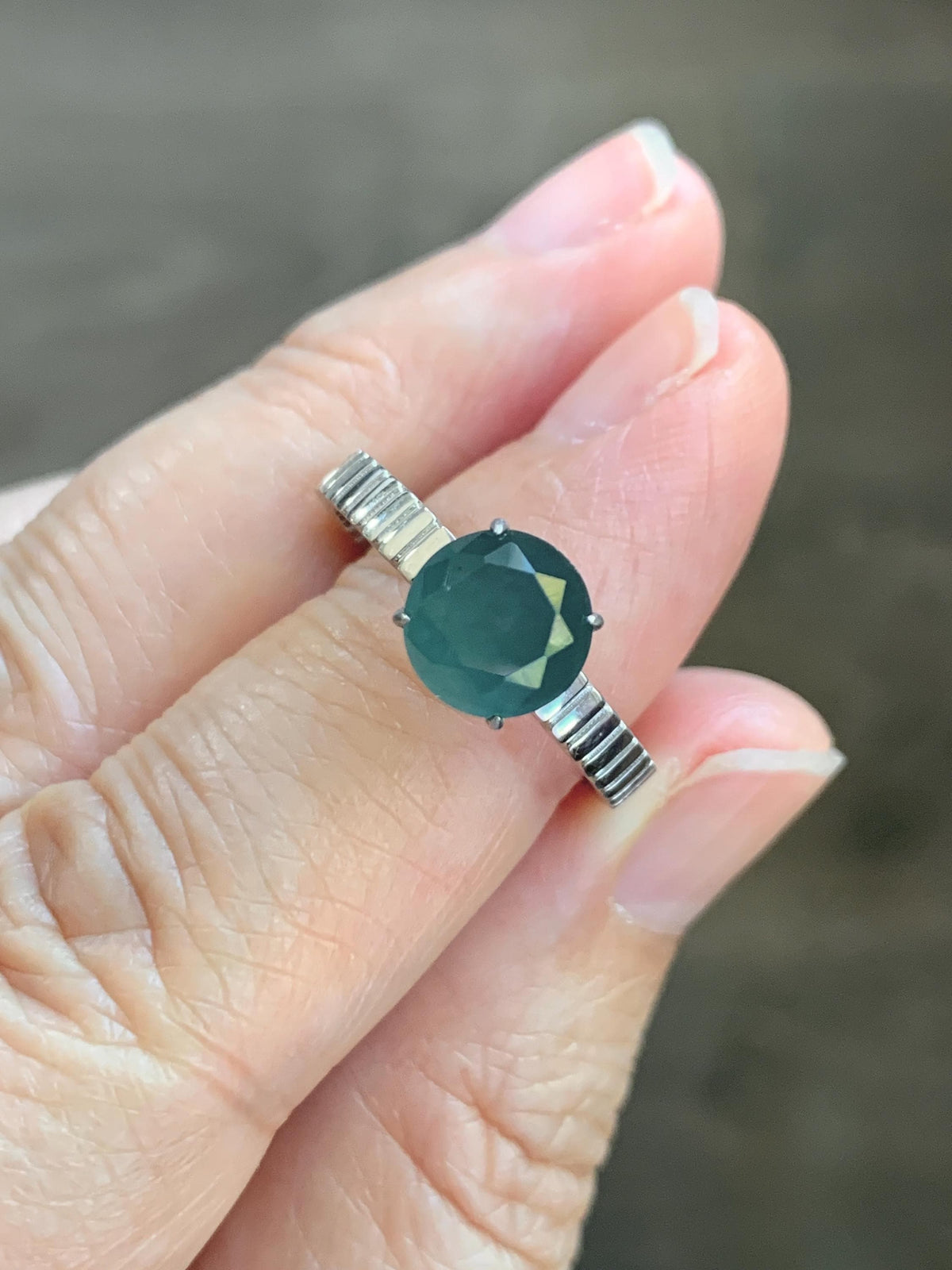 Certified Grade A Natural Guatemalan Icy Dark Teal Blue Diamond Faceted Jade Jadeite Ring Sterling Silver Size 7 US 3g 天然冰危深蓝钻石切割面翡翠戒指 1039