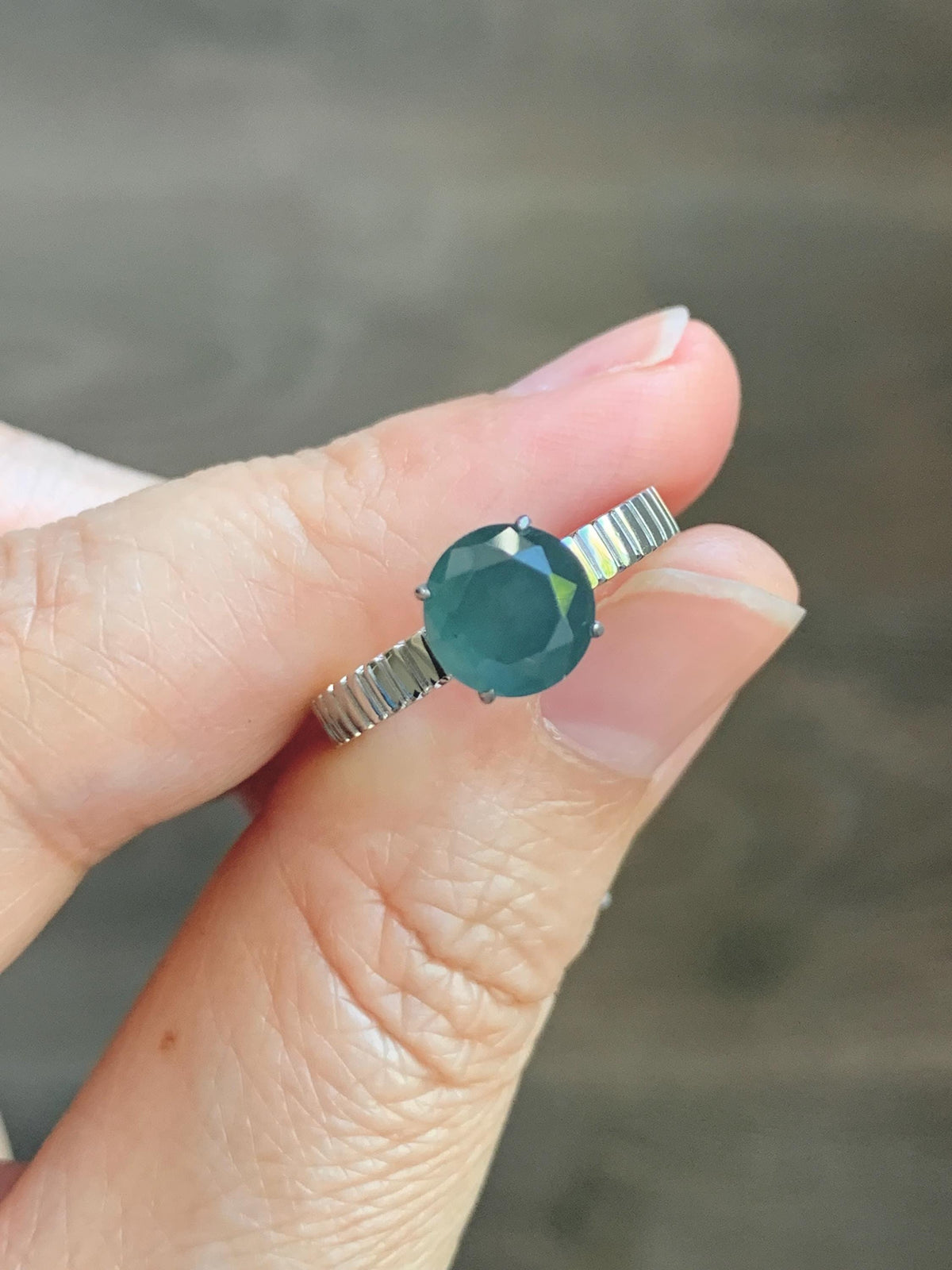 Certified Grade A Natural Guatemalan Icy Dark Teal Blue Diamond Faceted Jade Jadeite Ring Sterling Silver Size 7 US 3g 天然冰危深蓝钻石切割面翡翠戒指 1039