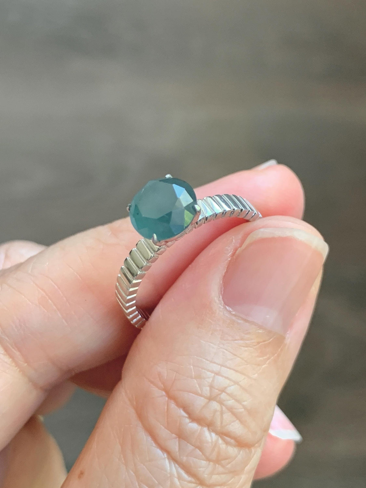 Certified Grade A Natural Guatemalan Icy Dark Teal Blue Diamond Faceted Jade Jadeite Ring Sterling Silver Size 7 US 3g 天然冰危深蓝钻石切割面翡翠戒指 1039