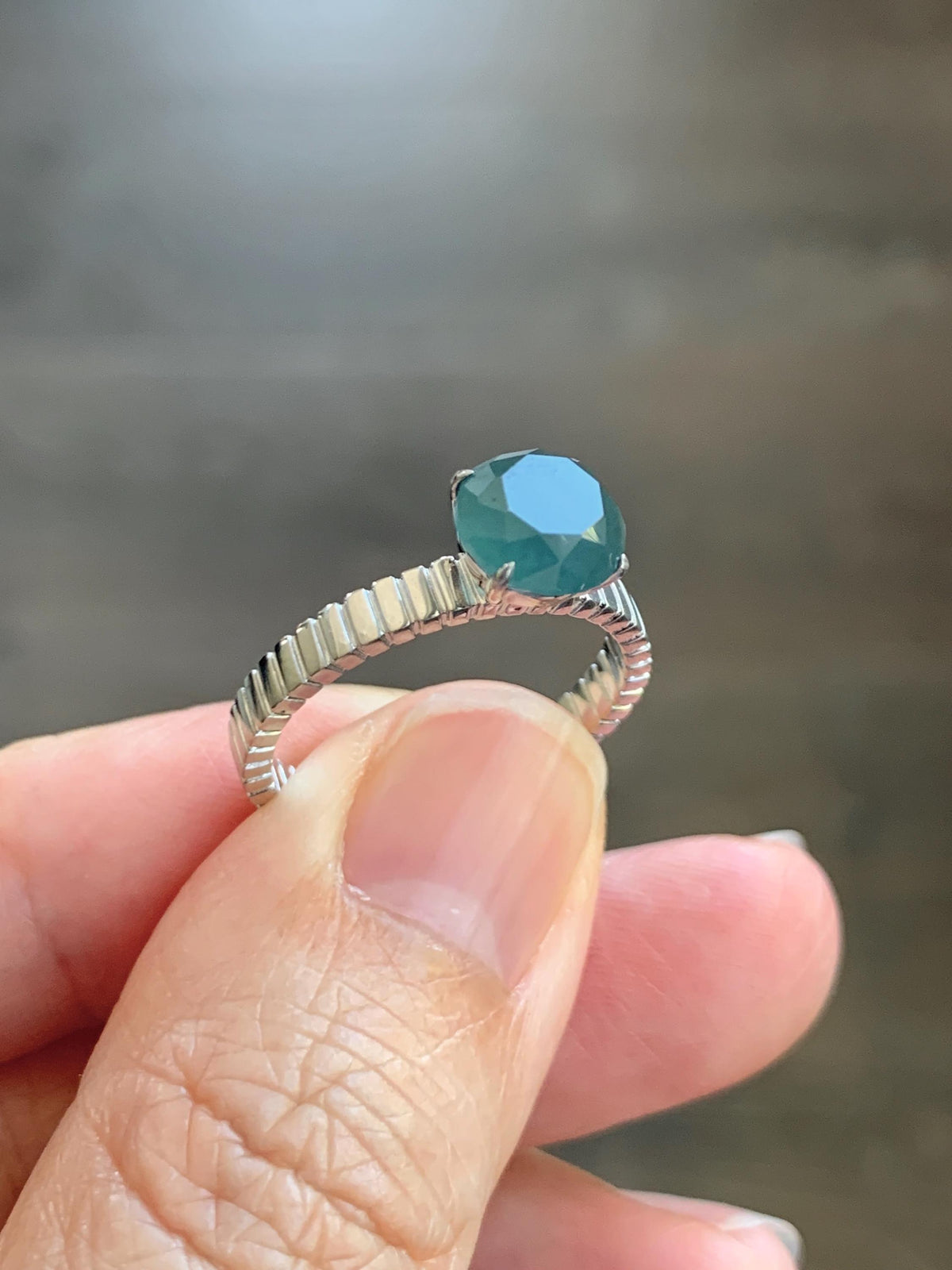 Certified Grade A Natural Guatemalan Icy Dark Teal Blue Diamond Faceted Jade Jadeite Ring Sterling Silver Size 7 US 3g 天然冰危深蓝钻石切割面翡翠戒指 1039