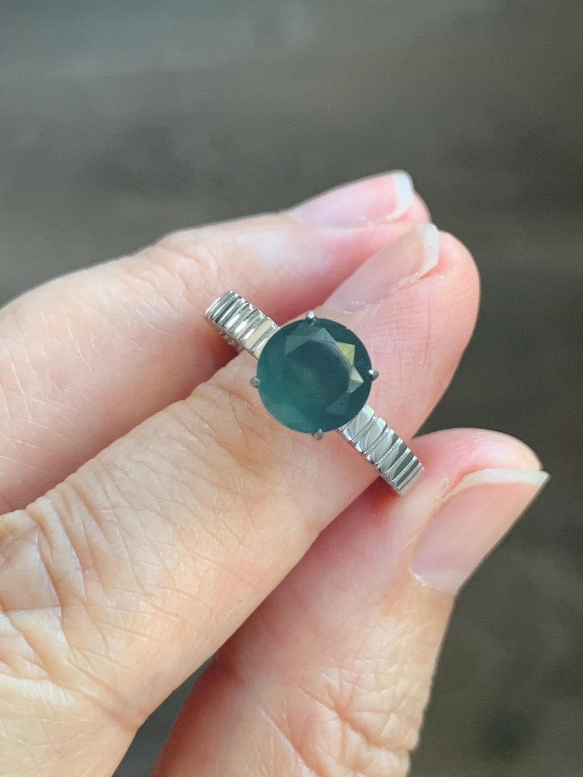 Certified Grade A Natural Guatemalan Icy Dark Teal Blue Diamond Faceted Jade Jadeite Ring Sterling Silver Size 7 US 3g 天然冰危深蓝钻石切割面翡翠戒指 1039