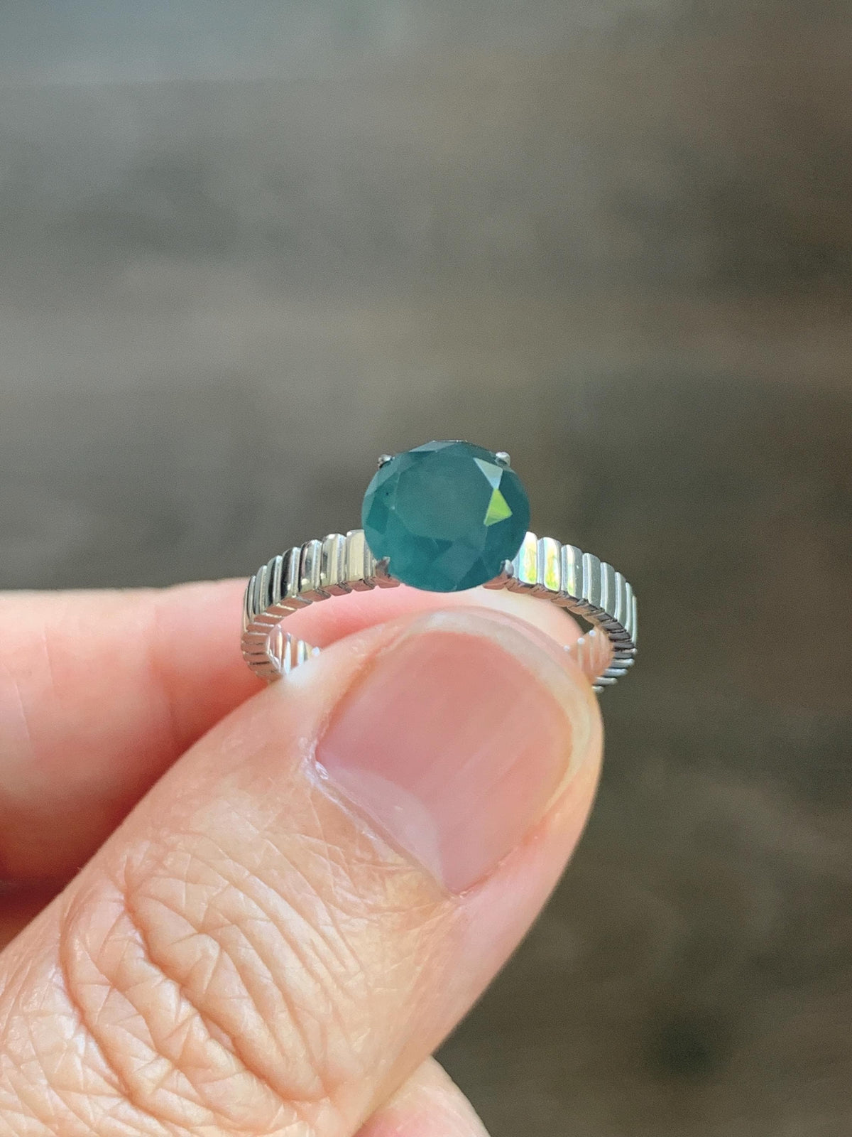 Certified Grade A Natural Guatemalan Icy Dark Teal Blue Diamond Faceted Jade Jadeite Ring Sterling Silver Size 7 US 3g 天然冰危深蓝钻石切割面翡翠戒指 1039