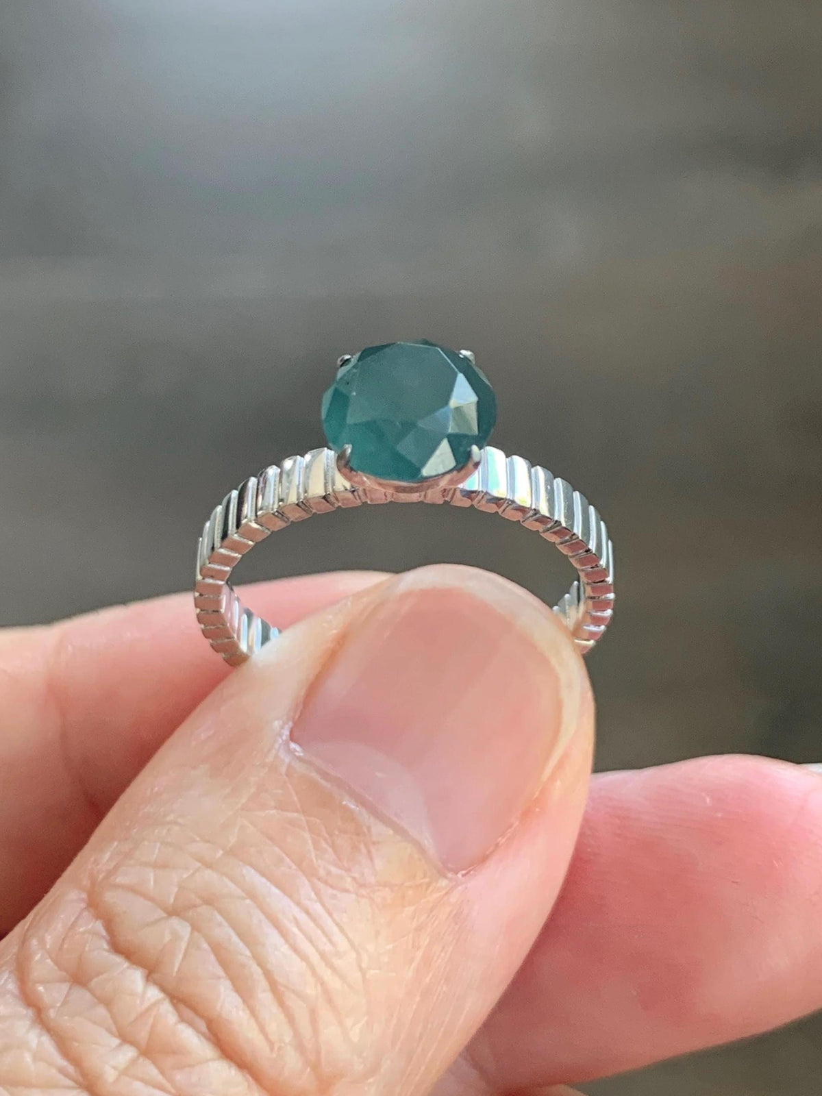 Certified Grade A Natural Guatemalan Icy Dark Teal Blue Diamond Faceted Jade Jadeite Ring Sterling Silver Size 7 US 3g 天然冰危深蓝钻石切割面翡翠戒指 1039