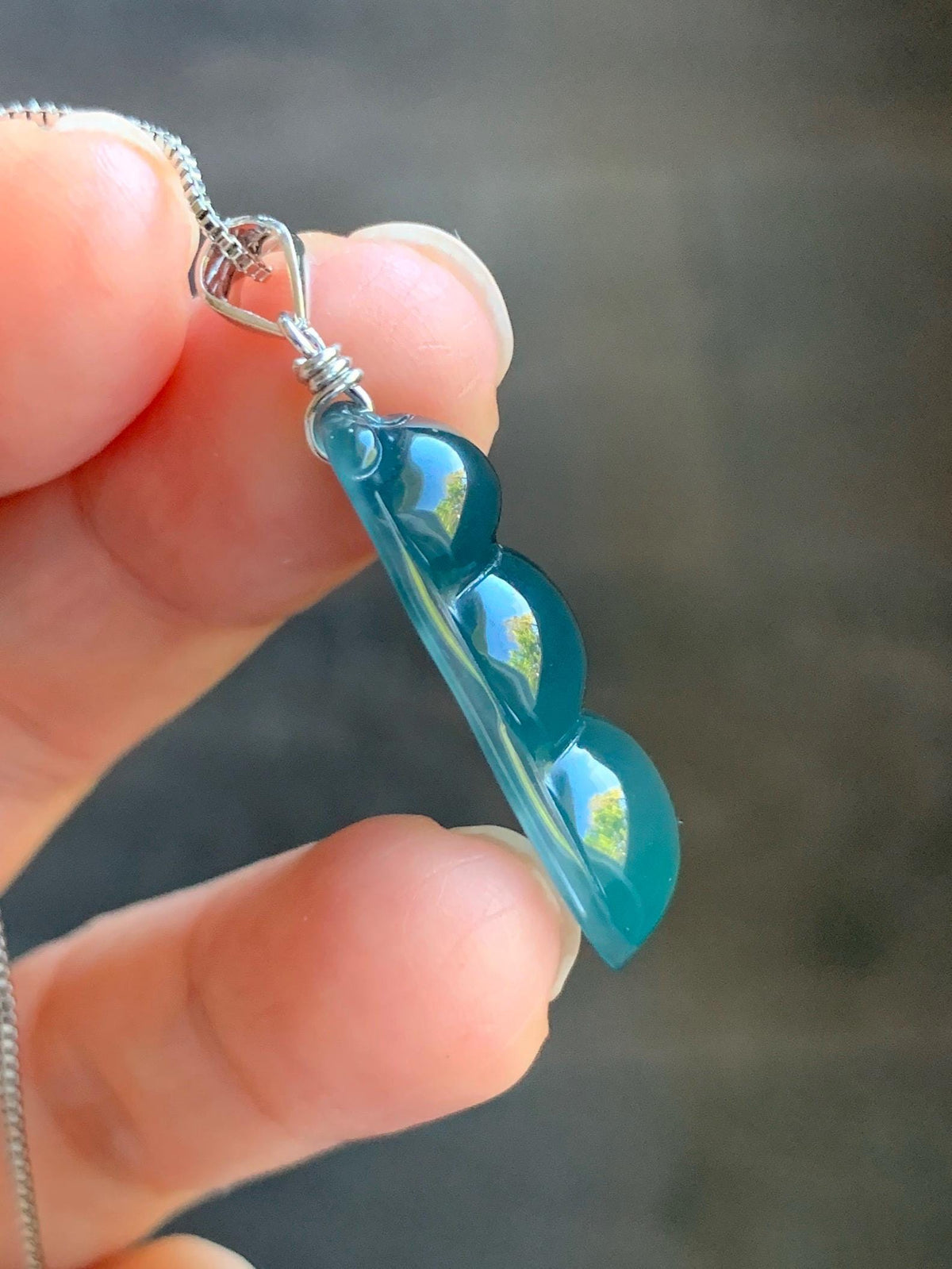 Natural Grade A Guatemalan Icy Translucent Dark Teal Green Jade Jadeite Carved Peapod Pendant Sterling Silver 4g 天然冰危深蓝绿翡翠福豆吊坠 WLD90E